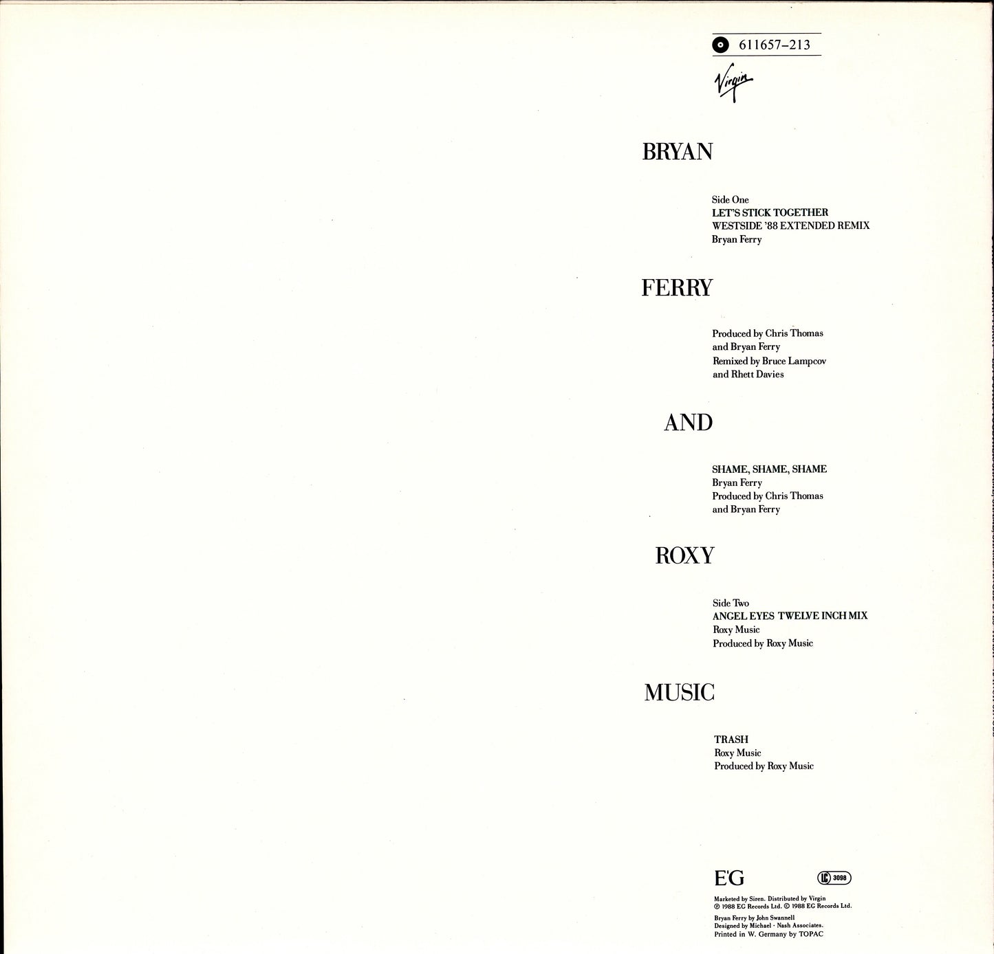 Bryan Ferry - Let's Stick Together Vinyl 12"