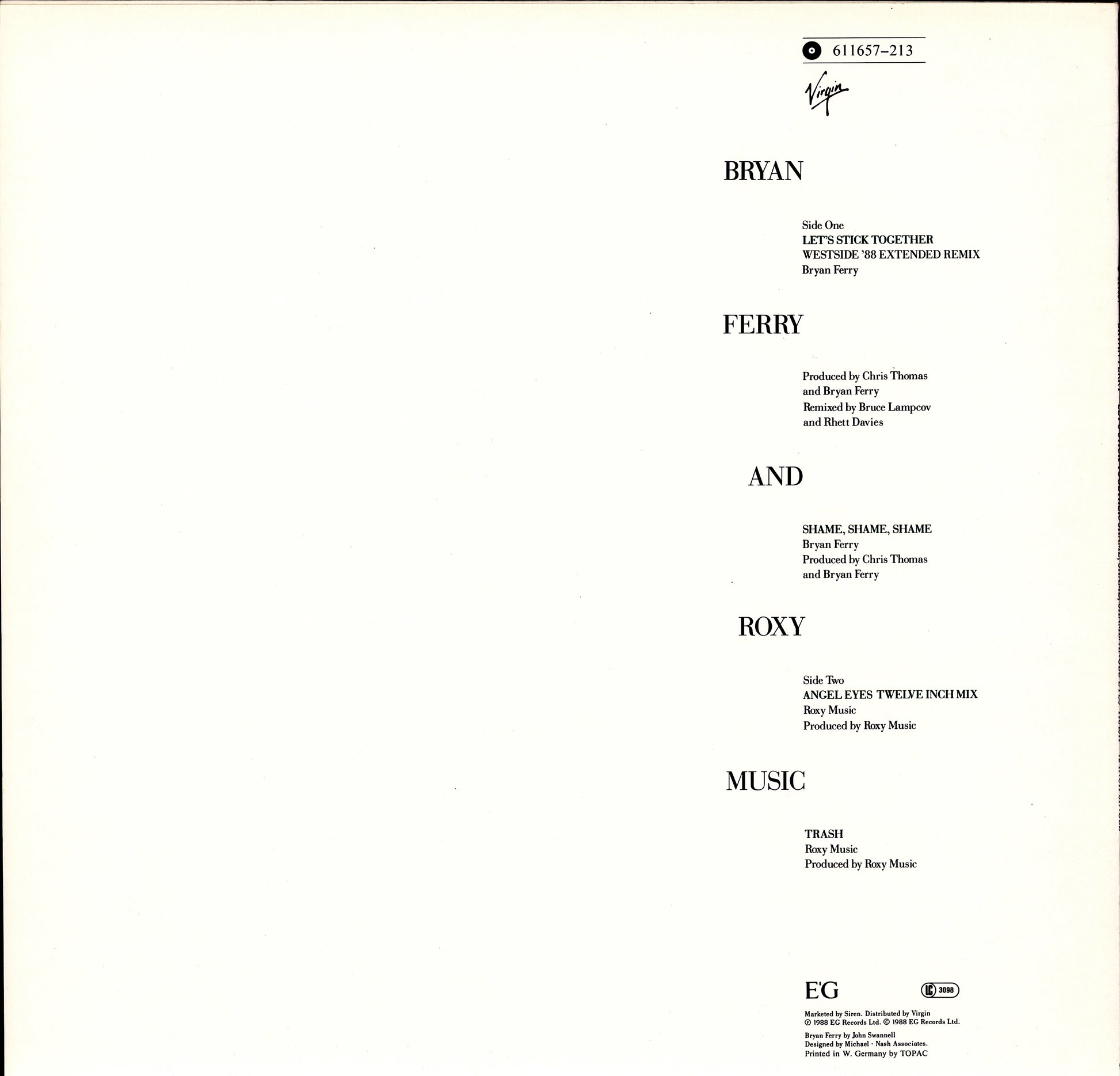 Bryan Ferry - Let's Stick Together Vinyl 12"