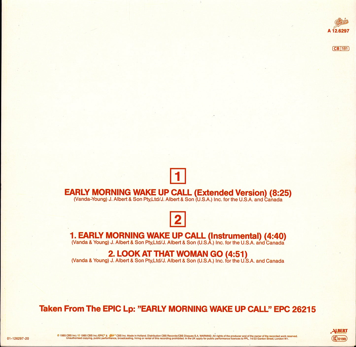 Flash And The Pan – Early Morning Wake Up Call Extended Remixed Version Vinyl 12"