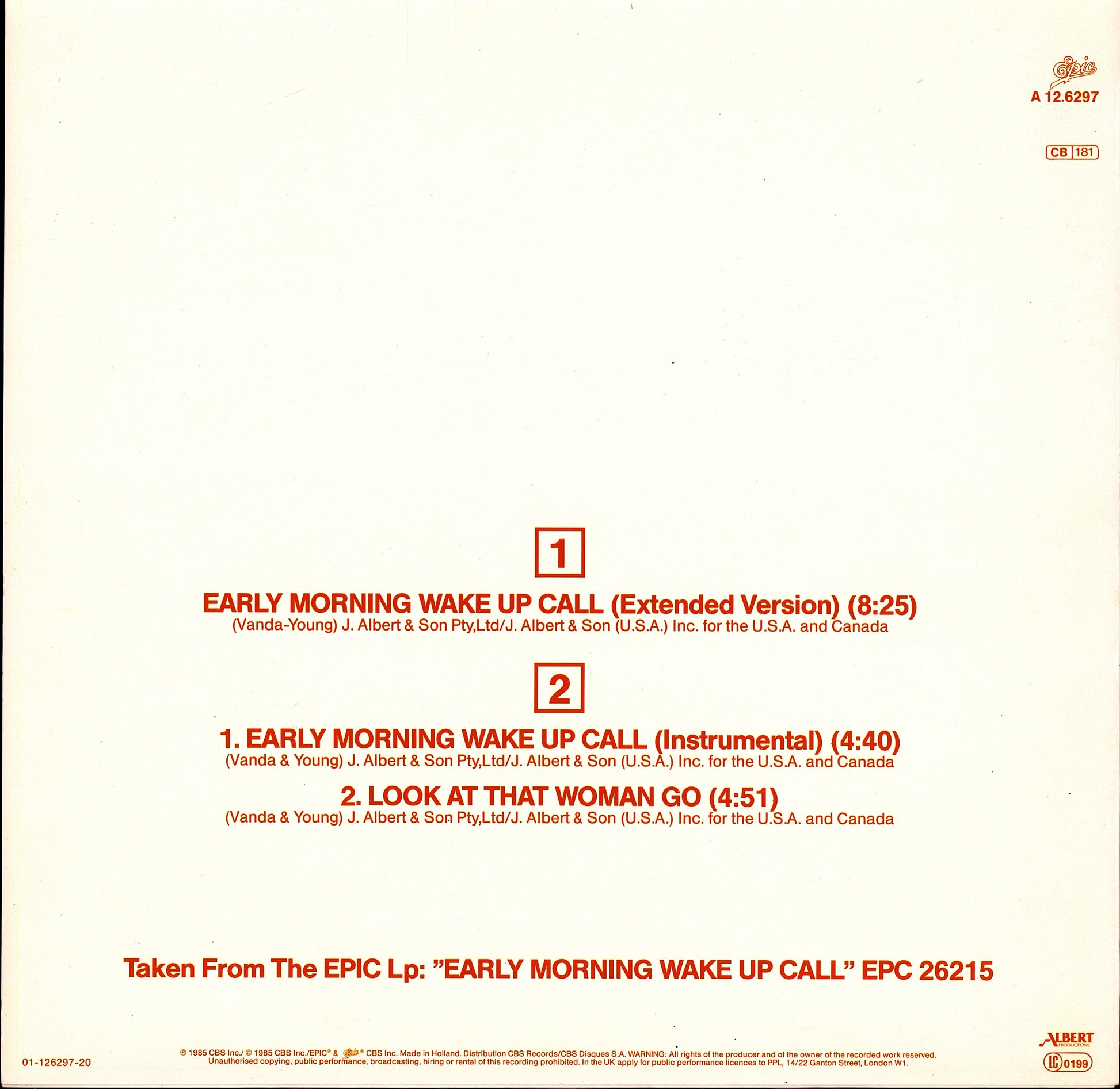 Flash And The Pan – Early Morning Wake Up Call Extended Remixed Version Vinyl 12"