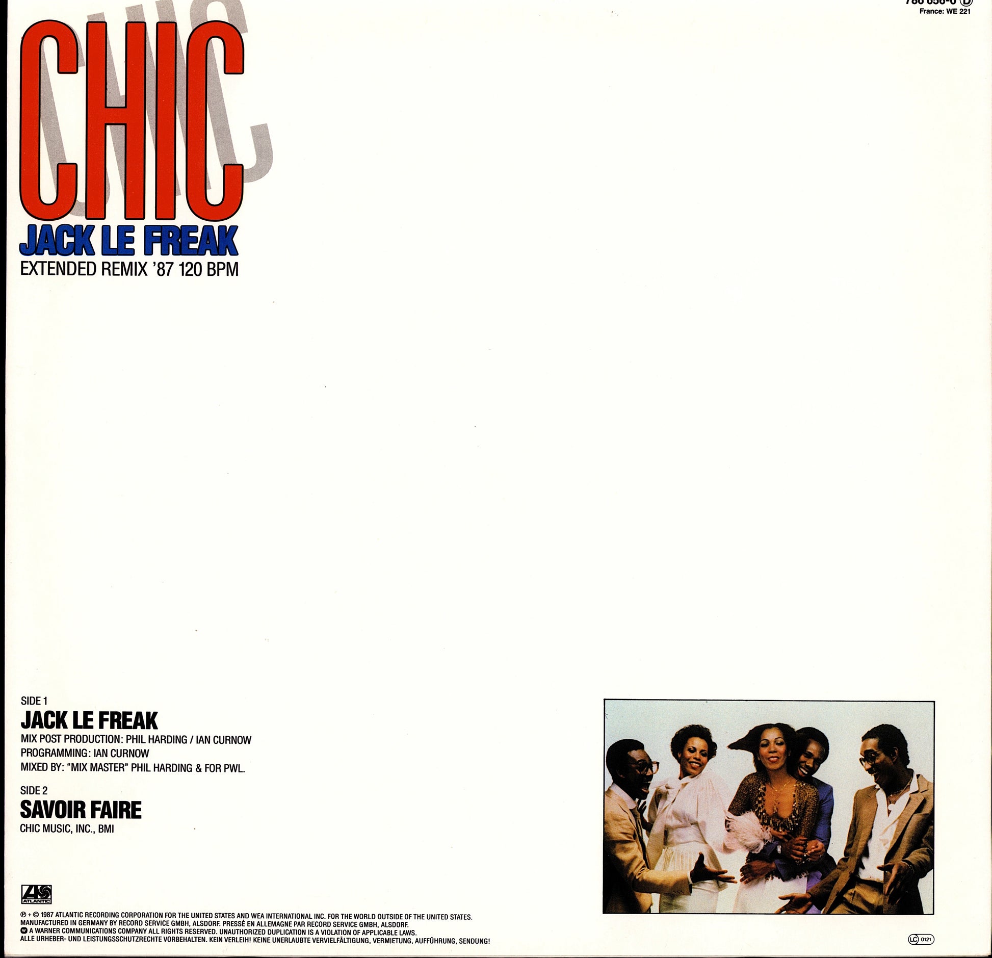 Chic ‎- Jack Le Freak Extended Remix '87 Vinyl 12" Maxi-Single