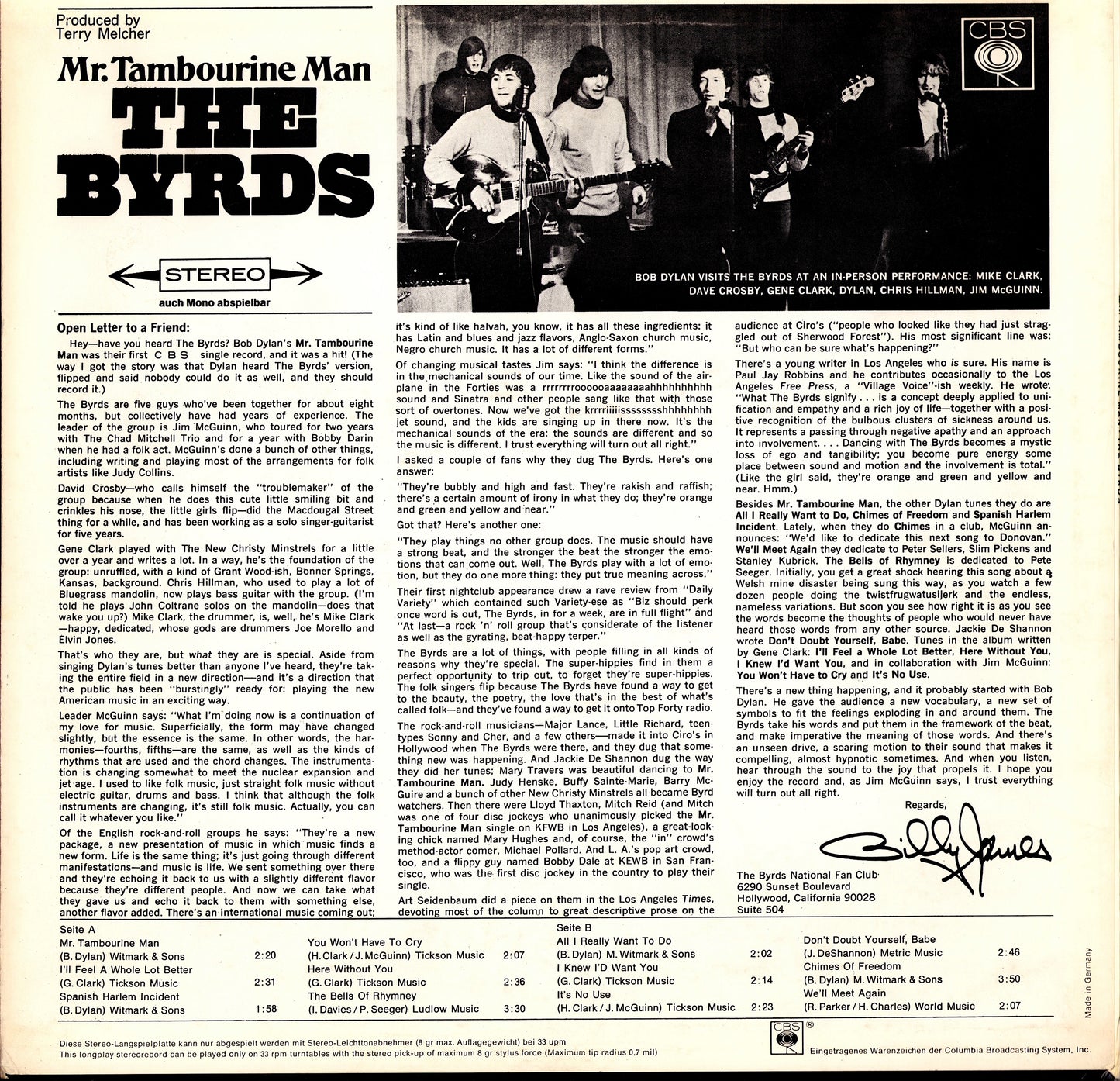 The Byrds – Mr. Tambourine Man Vinyl LP Kopie