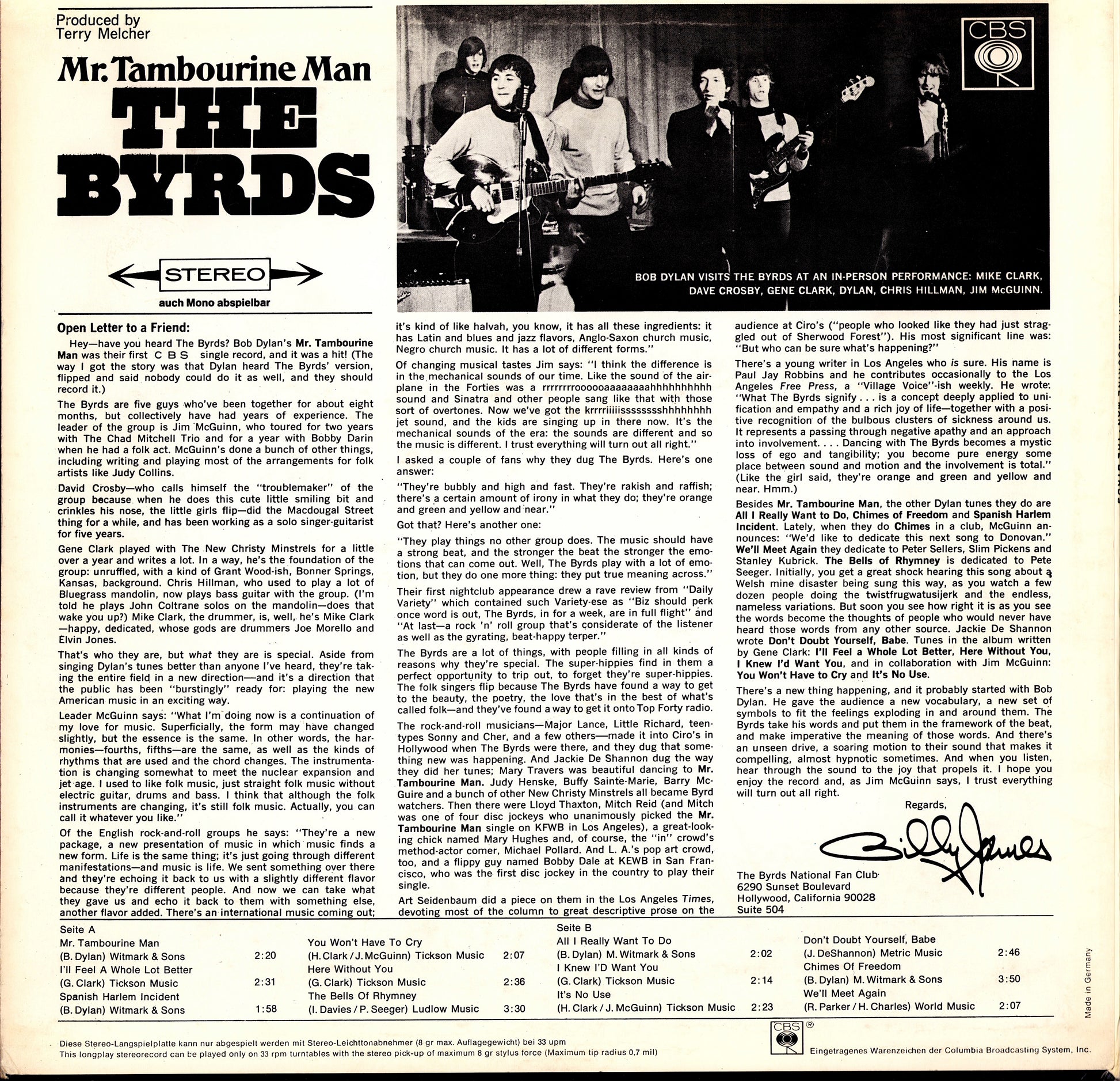 The Byrds – Mr. Tambourine Man Vinyl LP Kopie