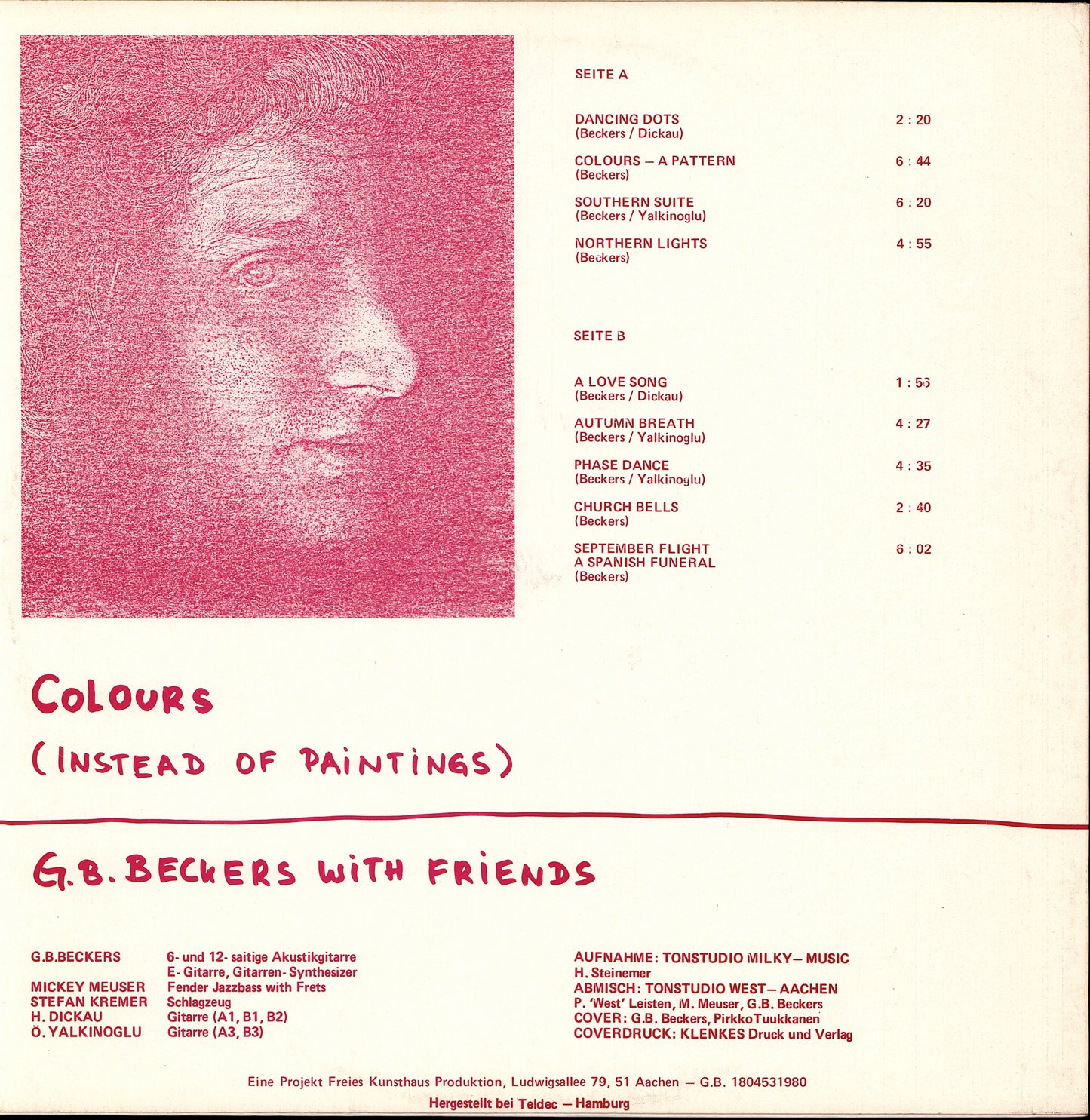 G. B. Beckers With Friends ‎– Colours Instead Of Paintings Vinyl LP