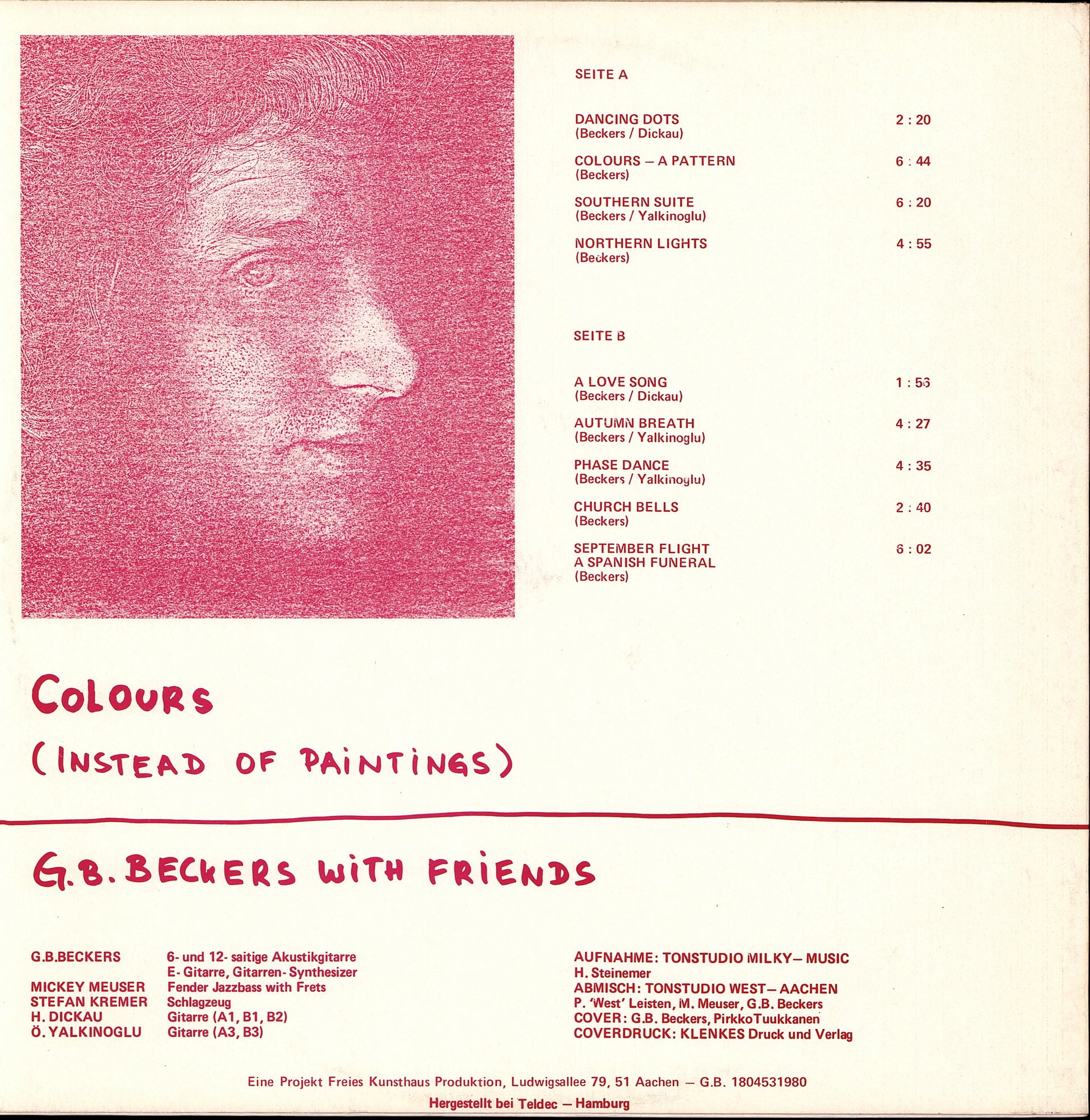G. B. Beckers With Friends ‎– Colours Instead Of Paintings Vinyl LP