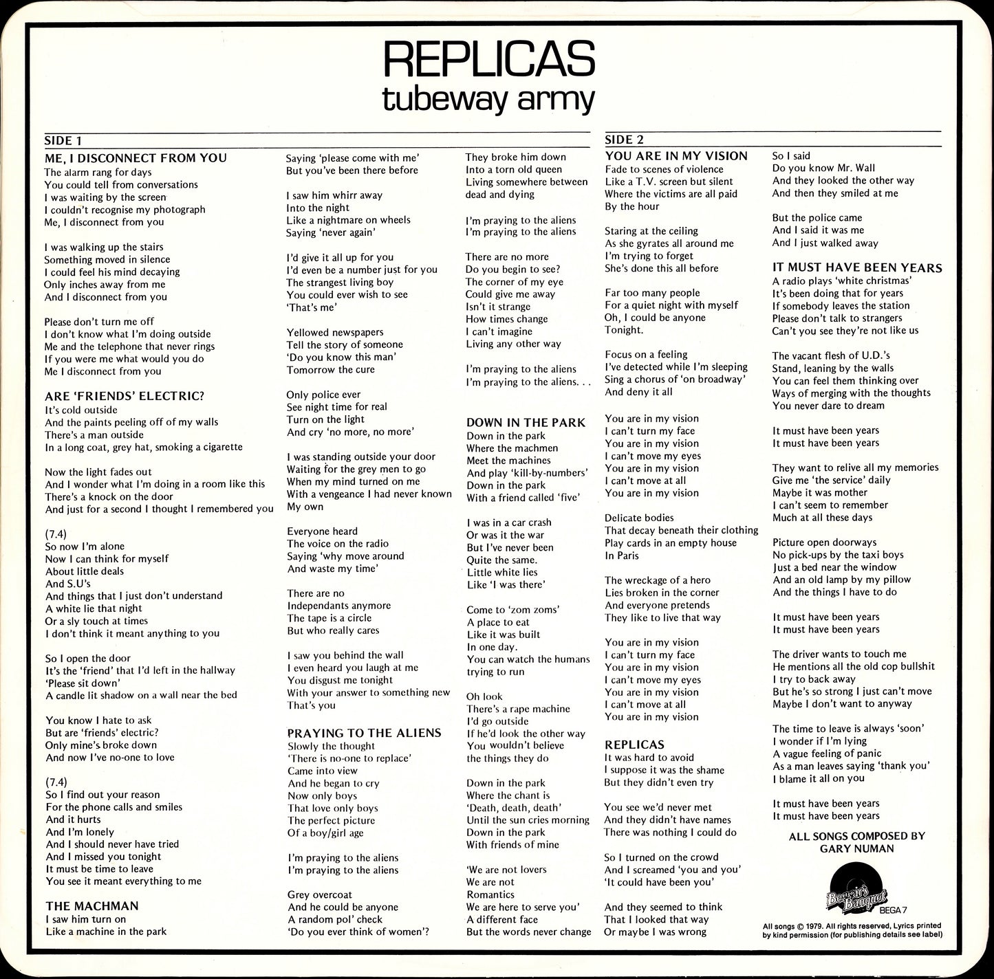 Gary Numan ‎- Replicas Vinyl LP