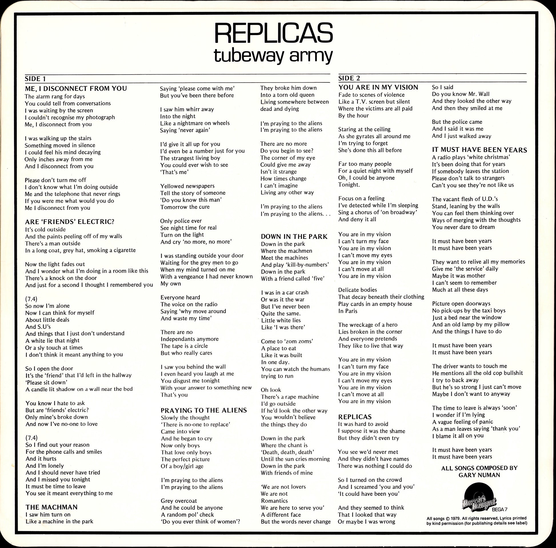 Gary Numan ‎- Replicas Vinyl LP