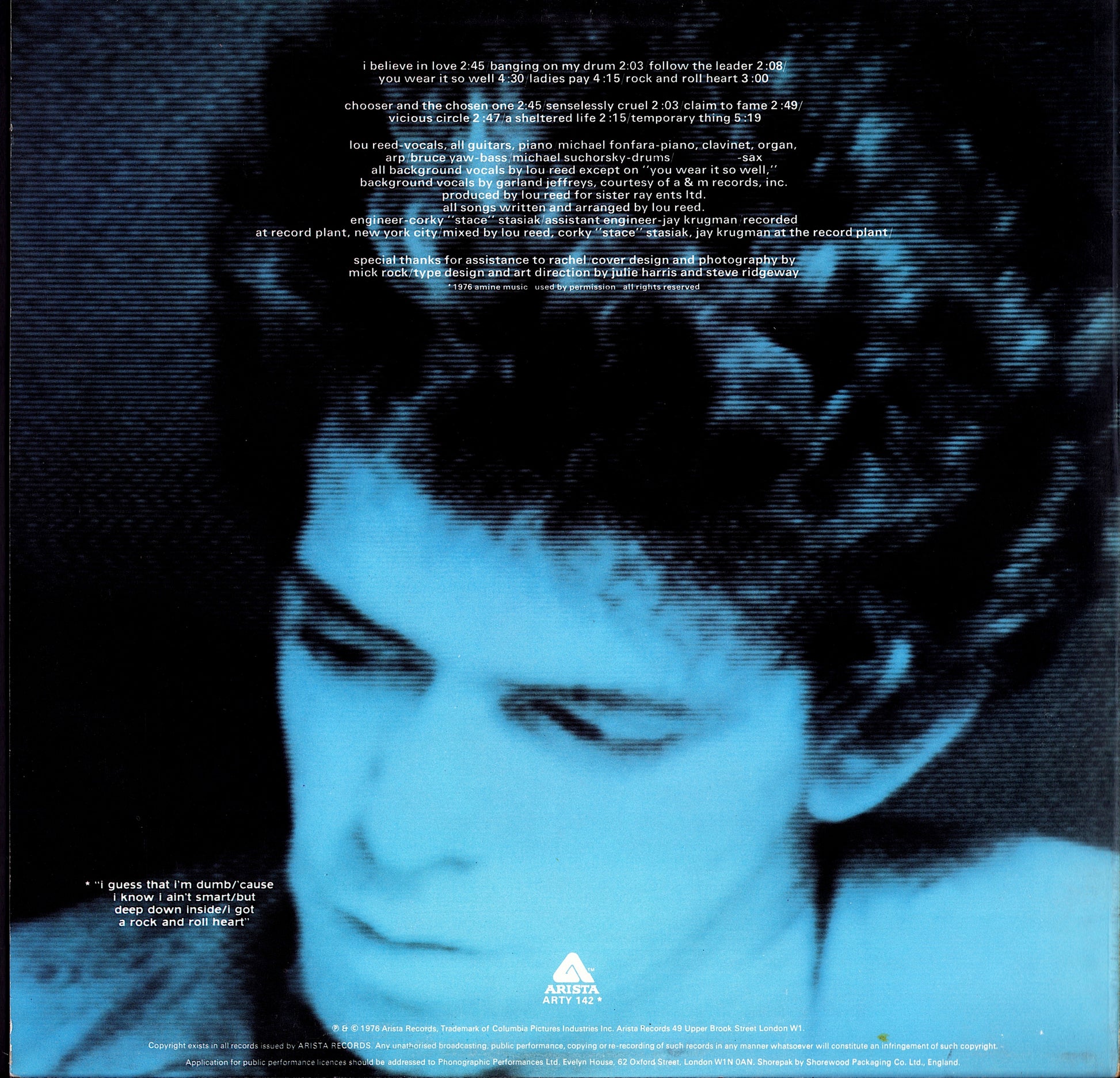 Lou Reed ‎- Rock And Roll Heart Vinyl LP