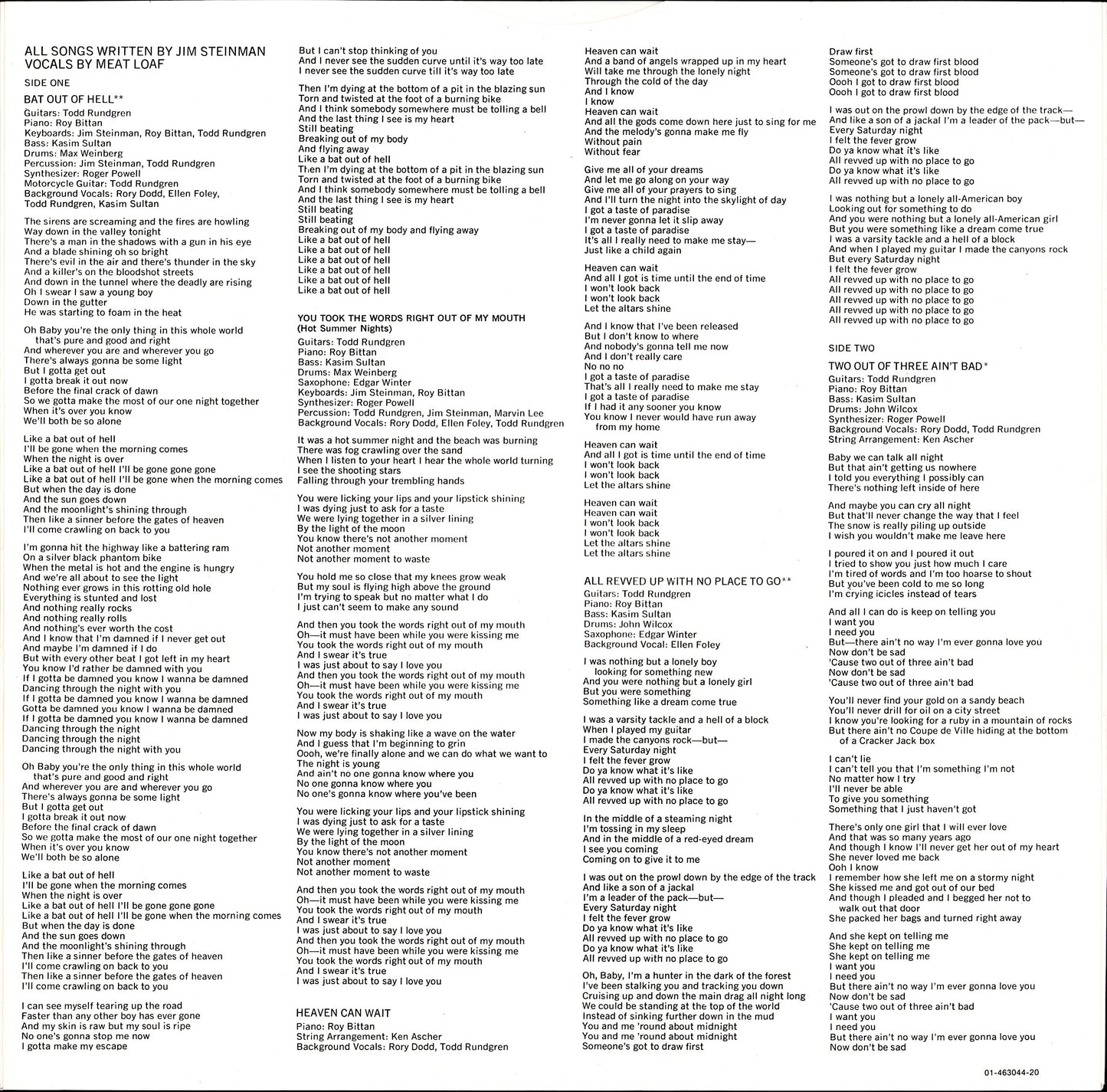 Meat Loaf ‎- Bat Out Of Hell Vinyl LP