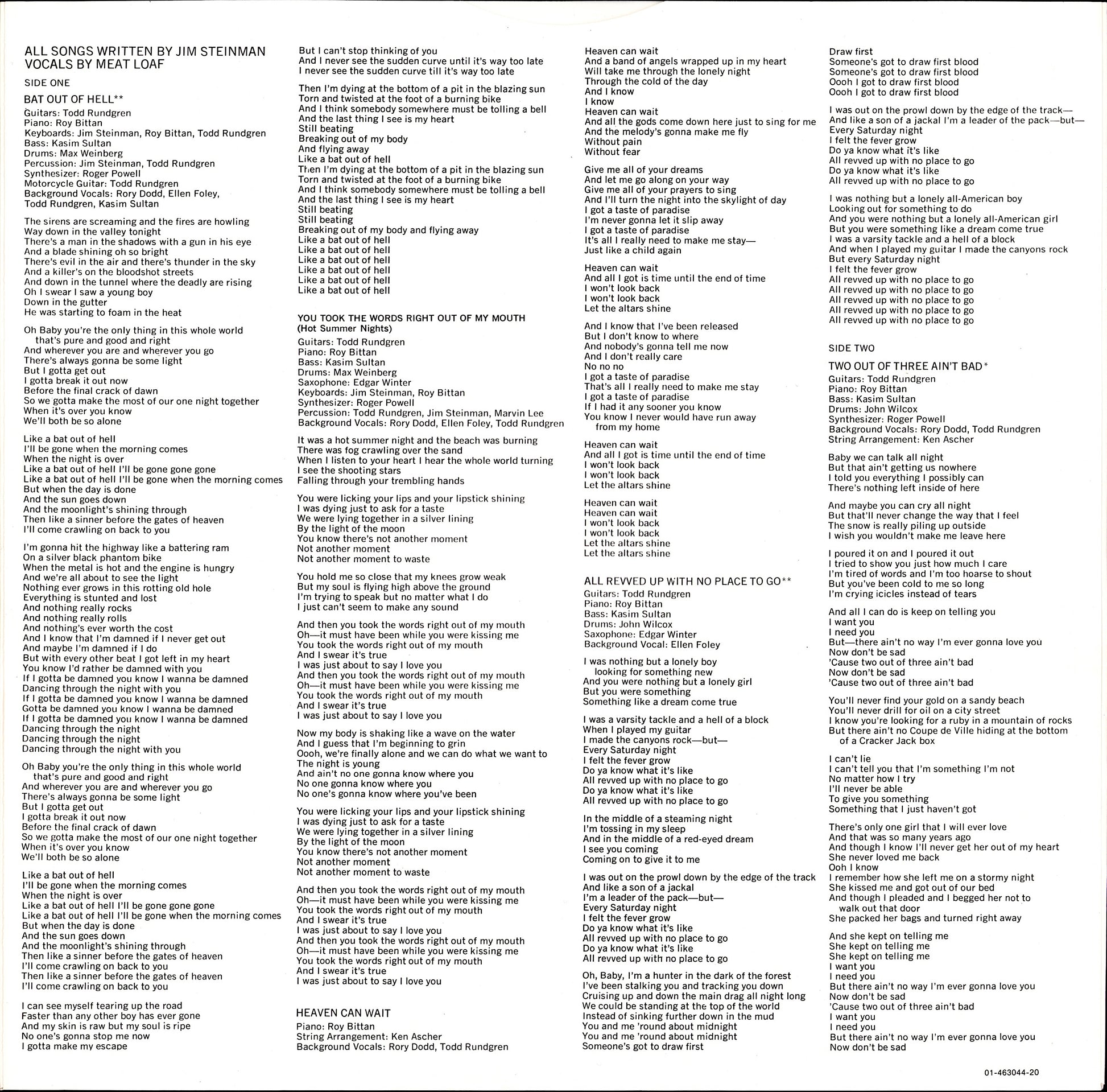 Meat Loaf ‎- Bat Out Of Hell Vinyl LP