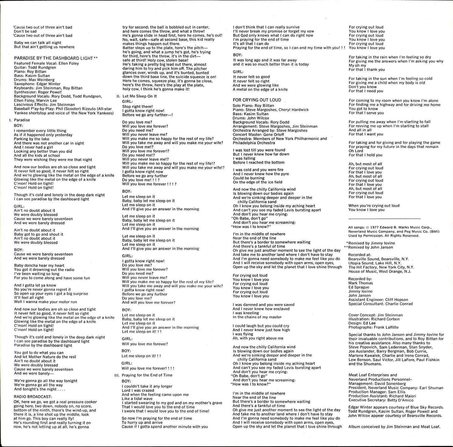 Meat Loaf ‎- Bat Out Of Hell Vinyl LP