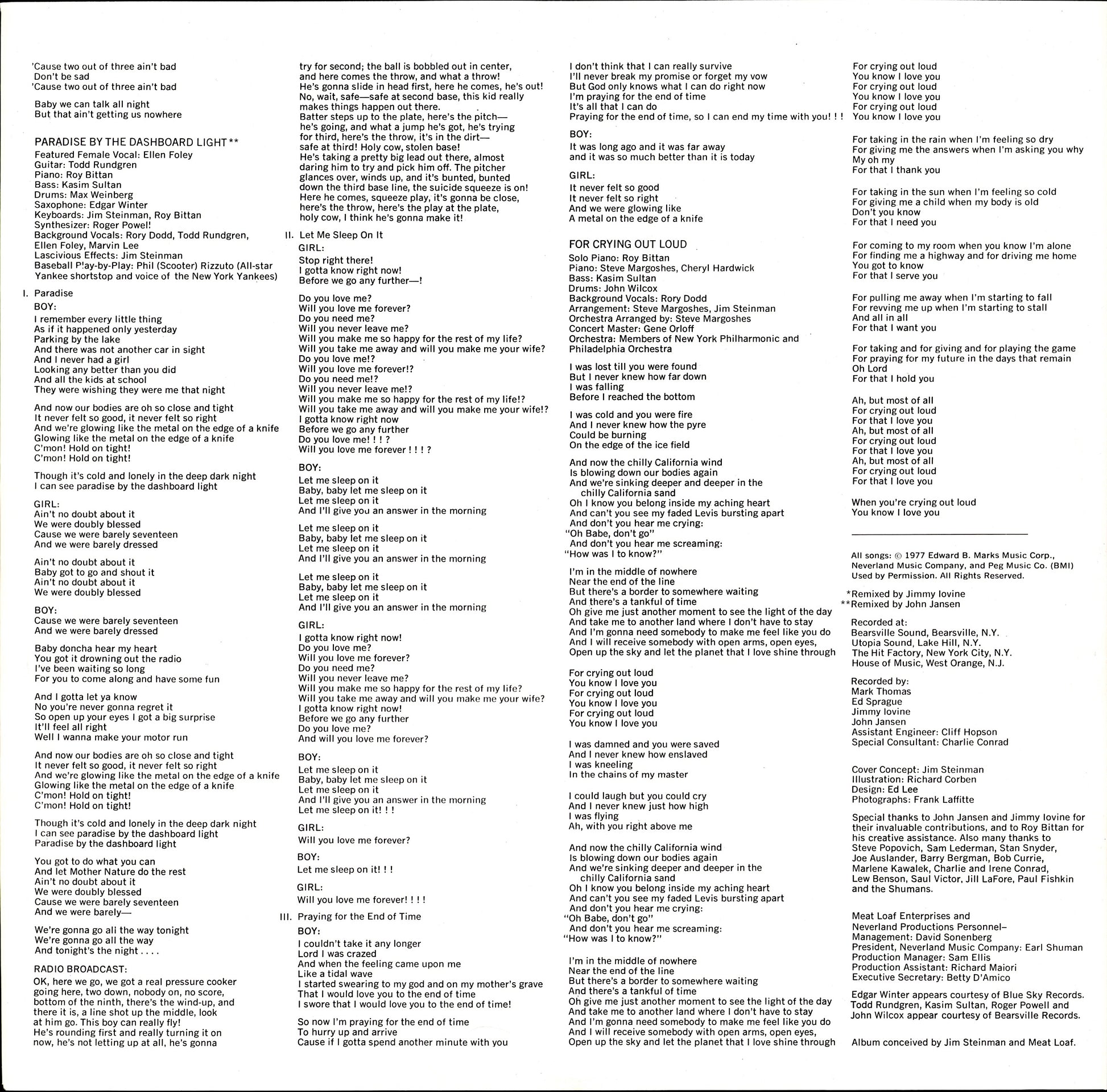 Meat Loaf ‎- Bat Out Of Hell Vinyl LP