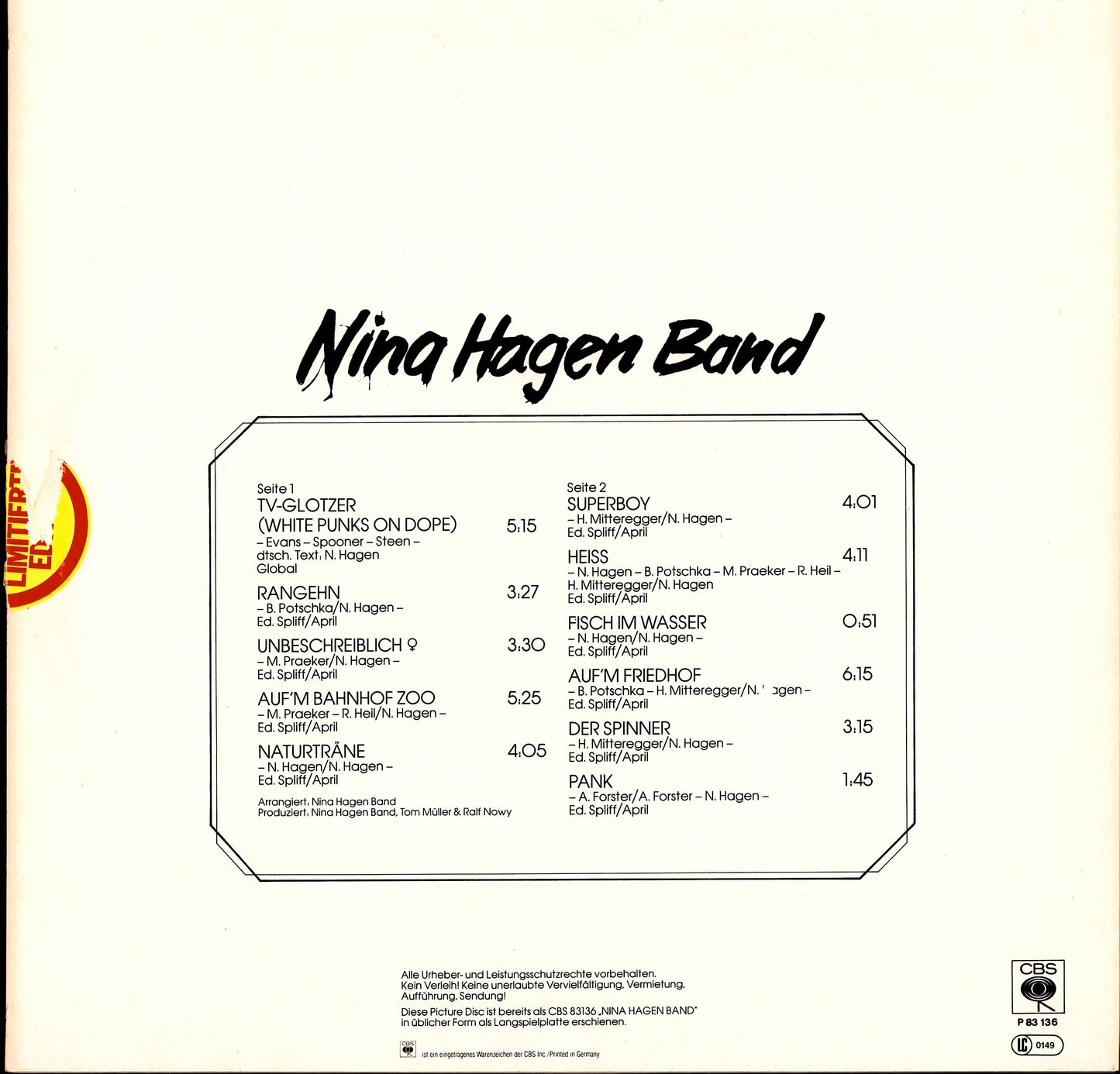 Nina Hagen Band – Nina Hagen Band Picture Disc Vinyl LP