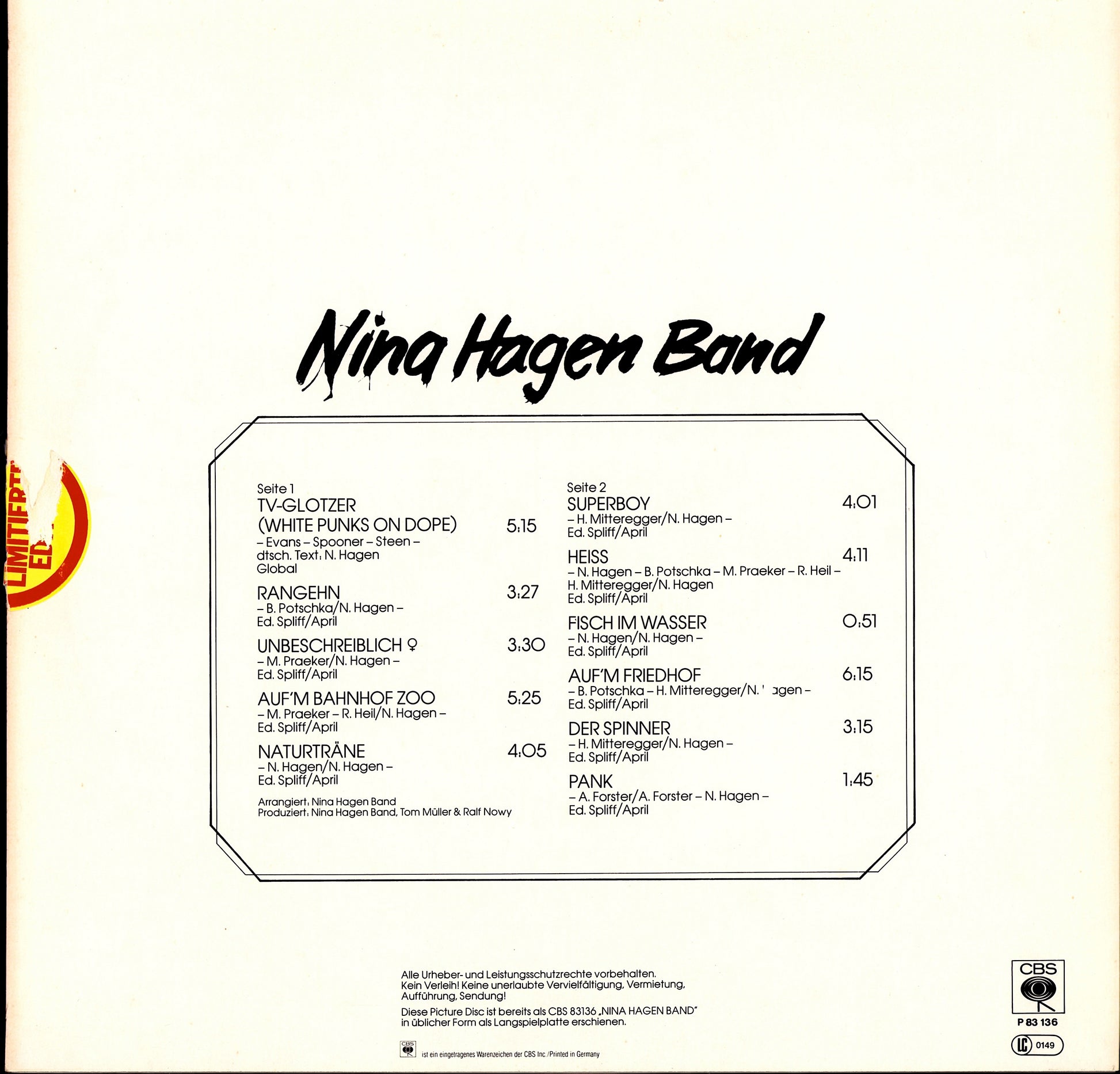 Nina Hagen Band – Nina Hagen Band Picture Disc Vinyl LP