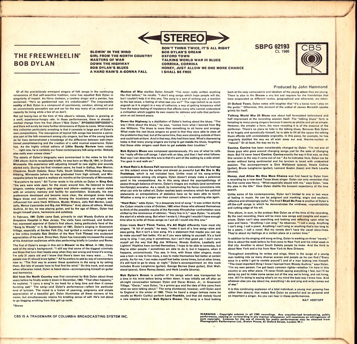 Bob Dylan ‎- The Freewheelin' Bob Dylan Vinyl LP Kopie