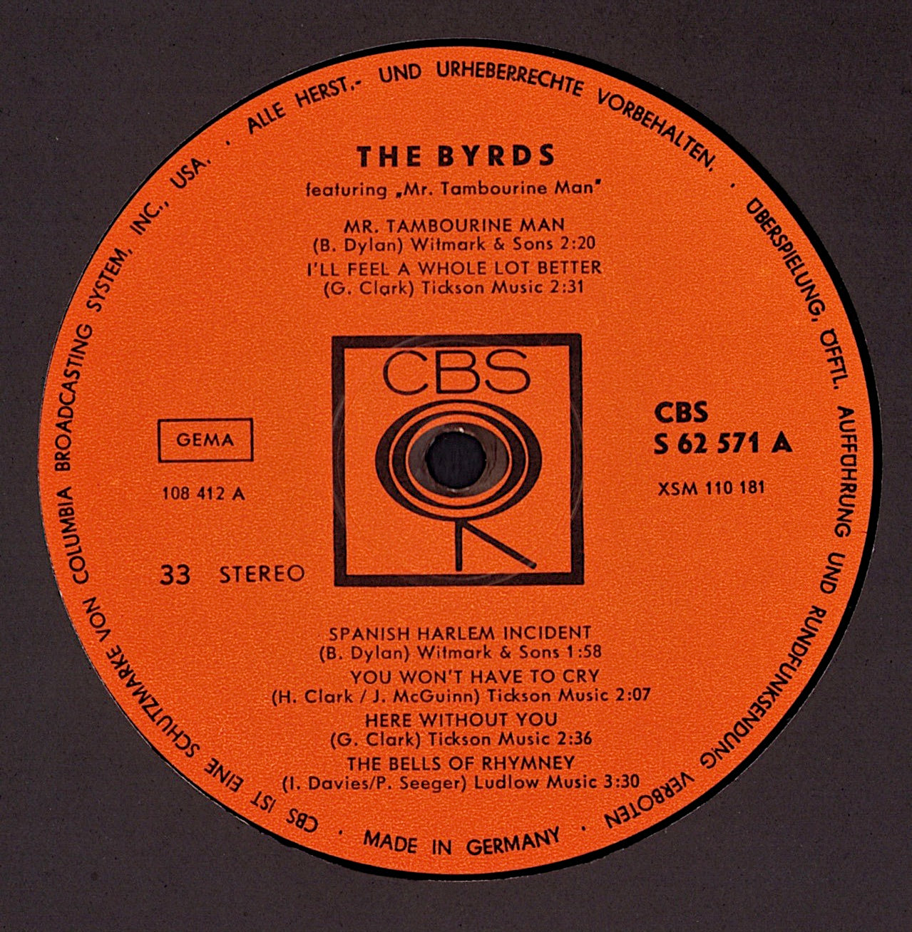 The Byrds – Mr. Tambourine Man Vinyl LP Kopie