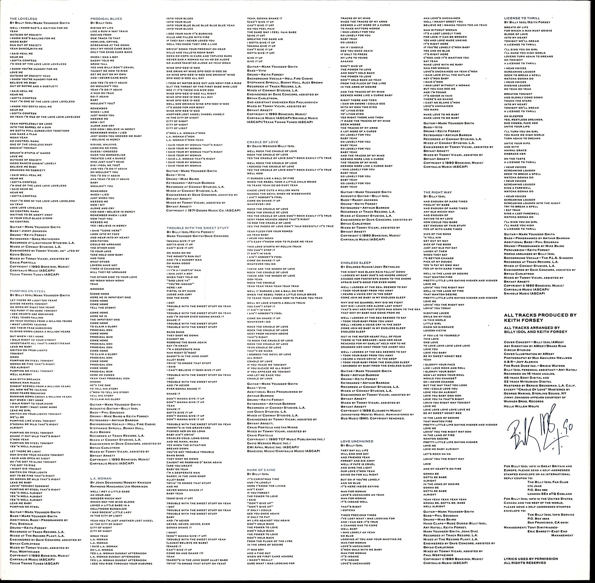 Billy Idol ‎- Whiplash Smile Vinyl LP Kopie