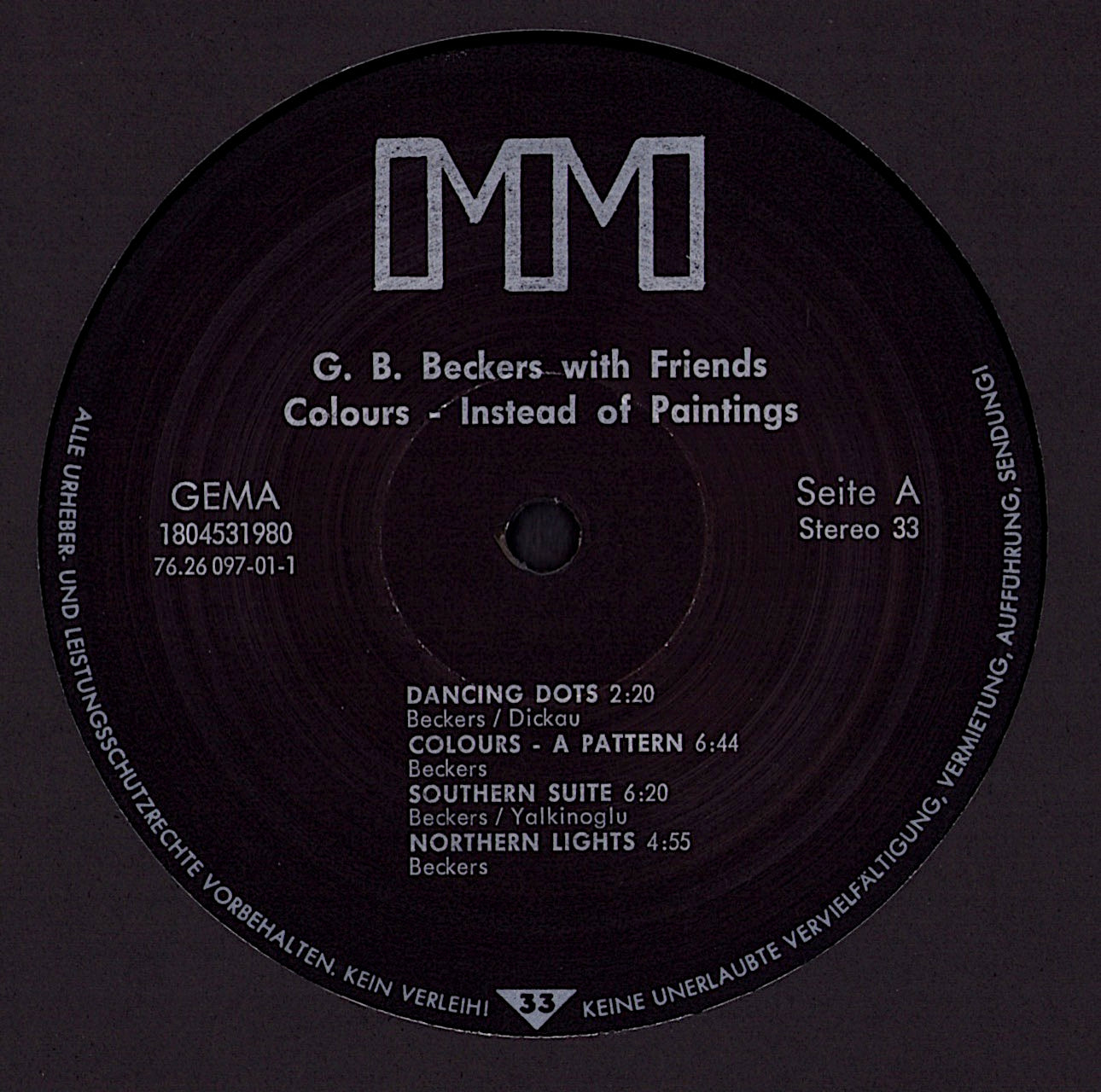 G. B. Beckers With Friends ‎– Colours Instead Of Paintings Vinyl LP