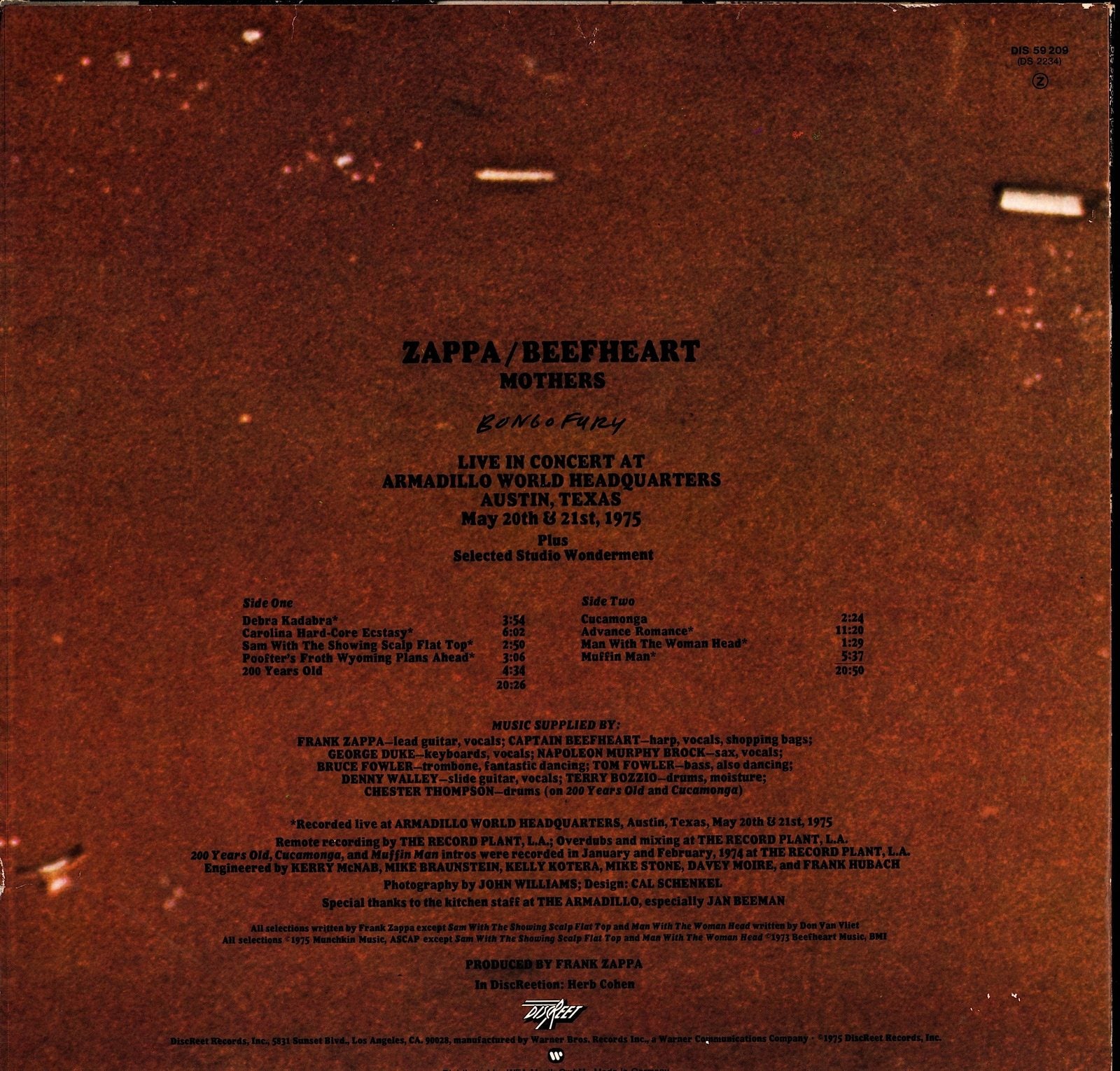 Zappa / Beefheart / Mothers – Bongo Fury Vinyl LP