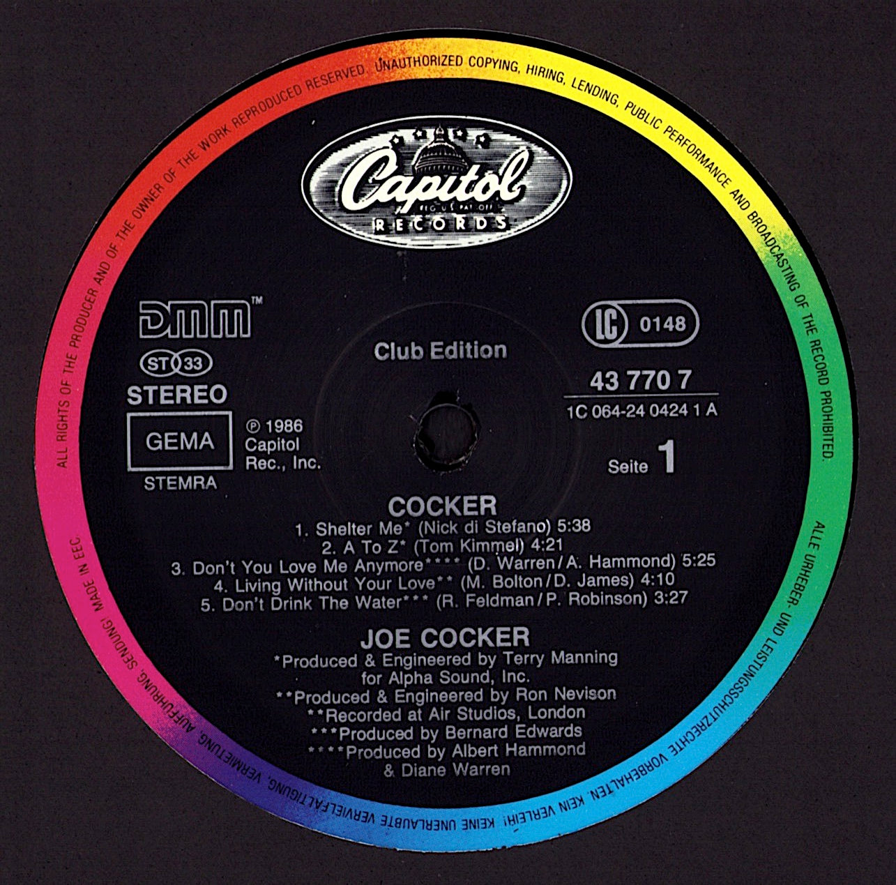 Joe Cocker ‎- Cocker Vinyl LP