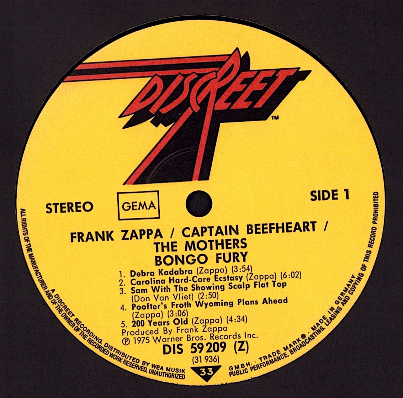 Zappa / Beefheart / Mothers – Bongo Fury Vinyl LP