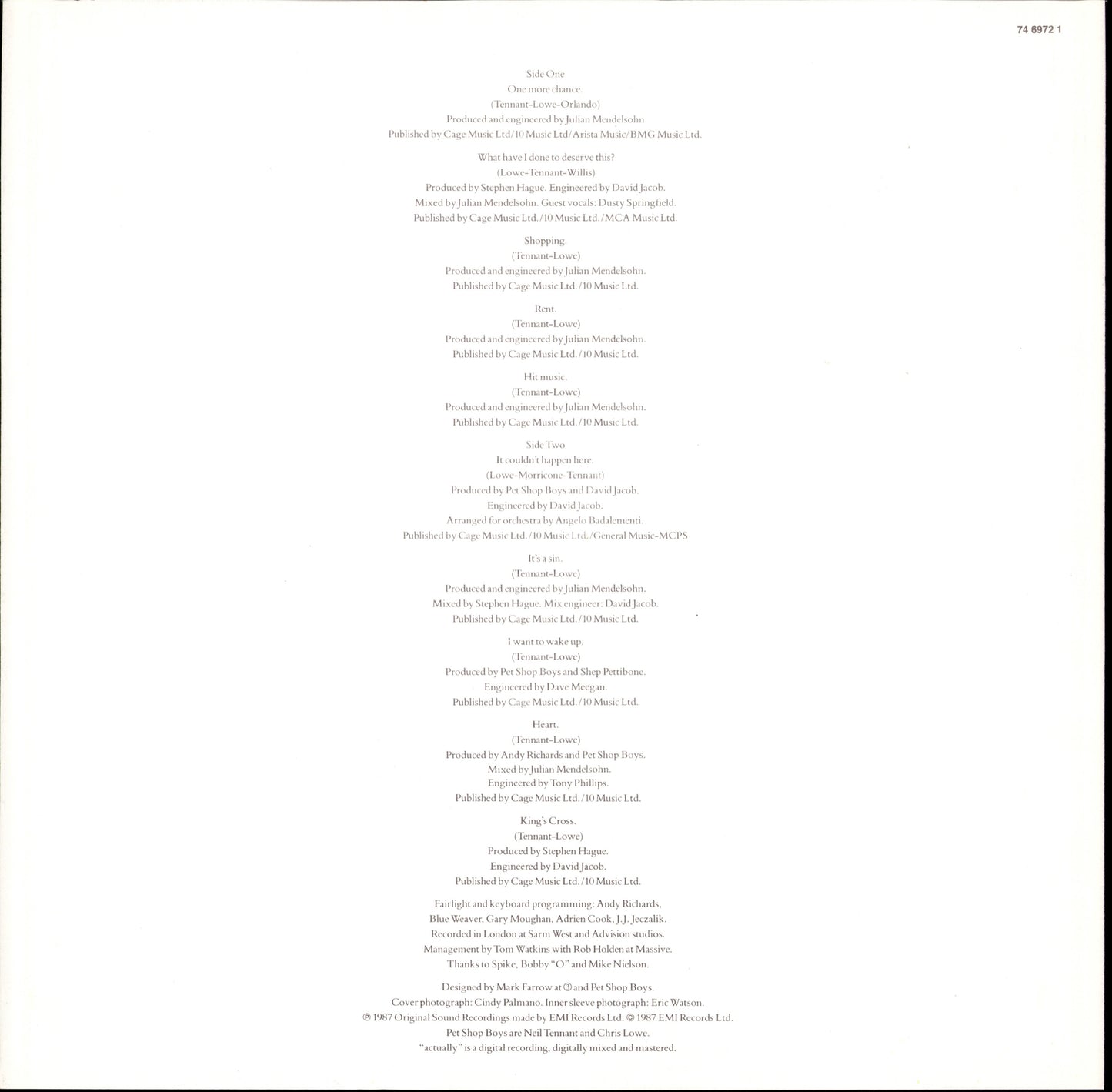 Pet Shop Boys ‎- Actually Vinyl LP