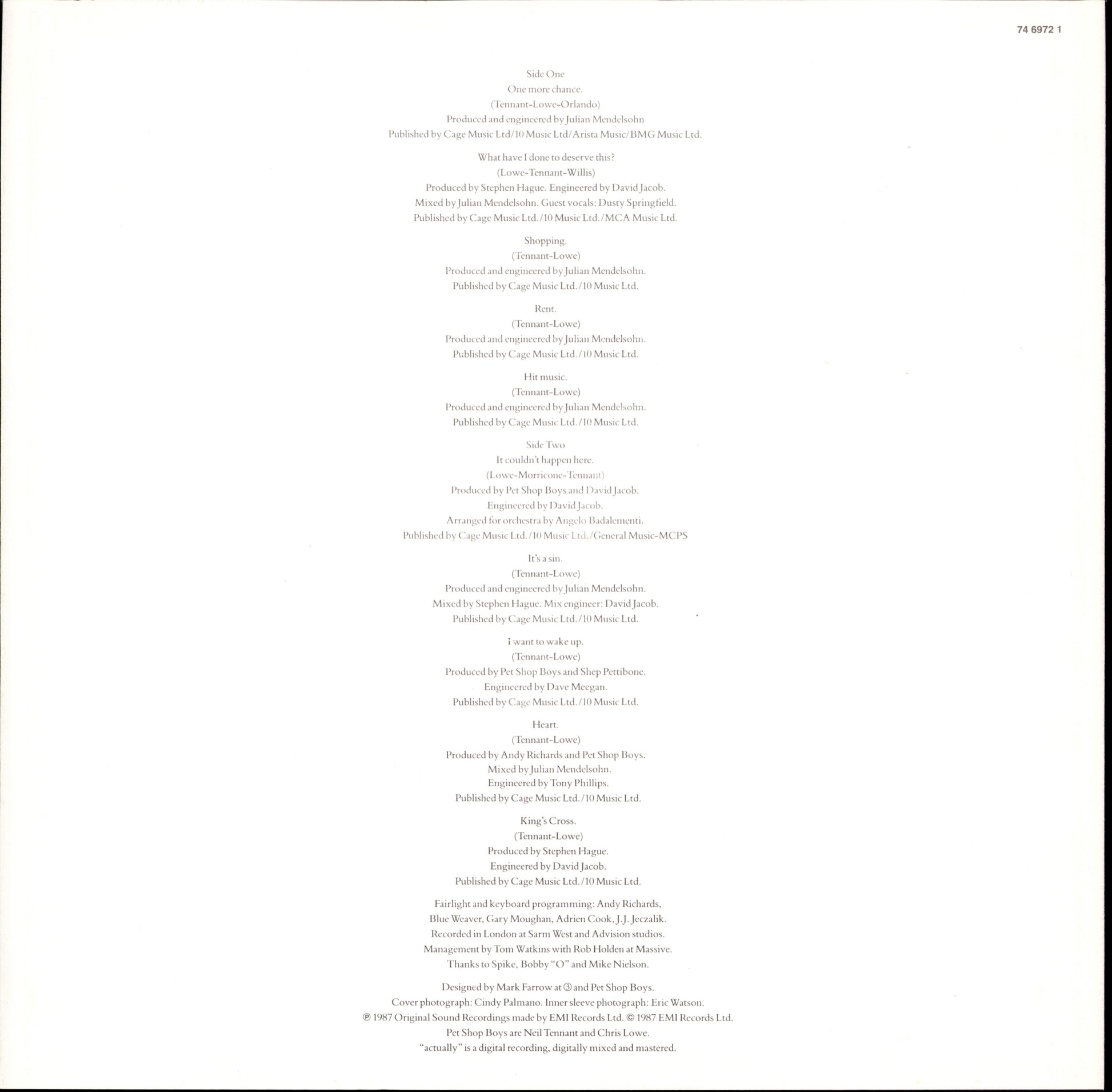 Pet Shop Boys ‎- Actually Vinyl LP