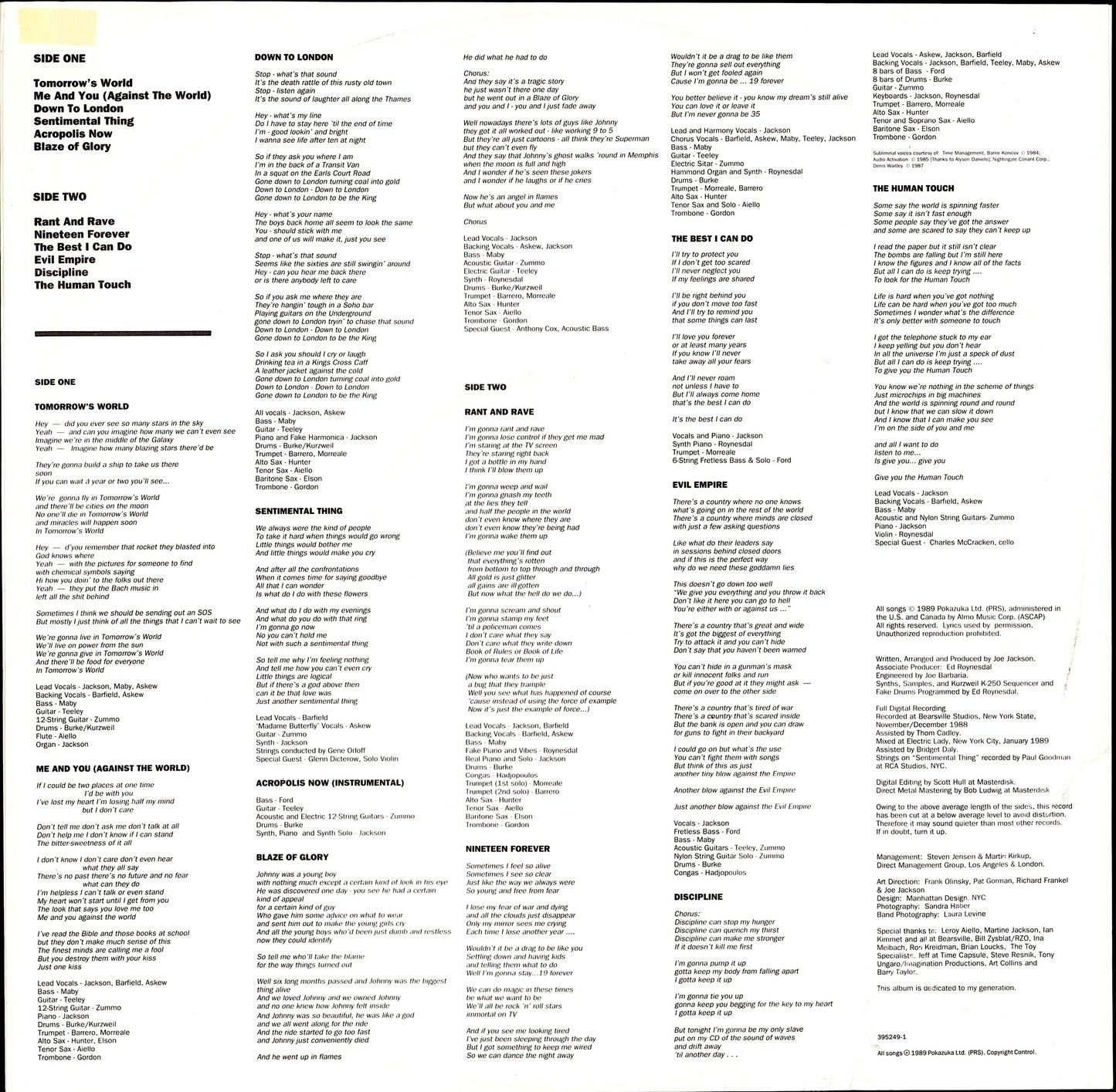 Joe Jackson ‎– Body And Soul Vinyl LP Kopie