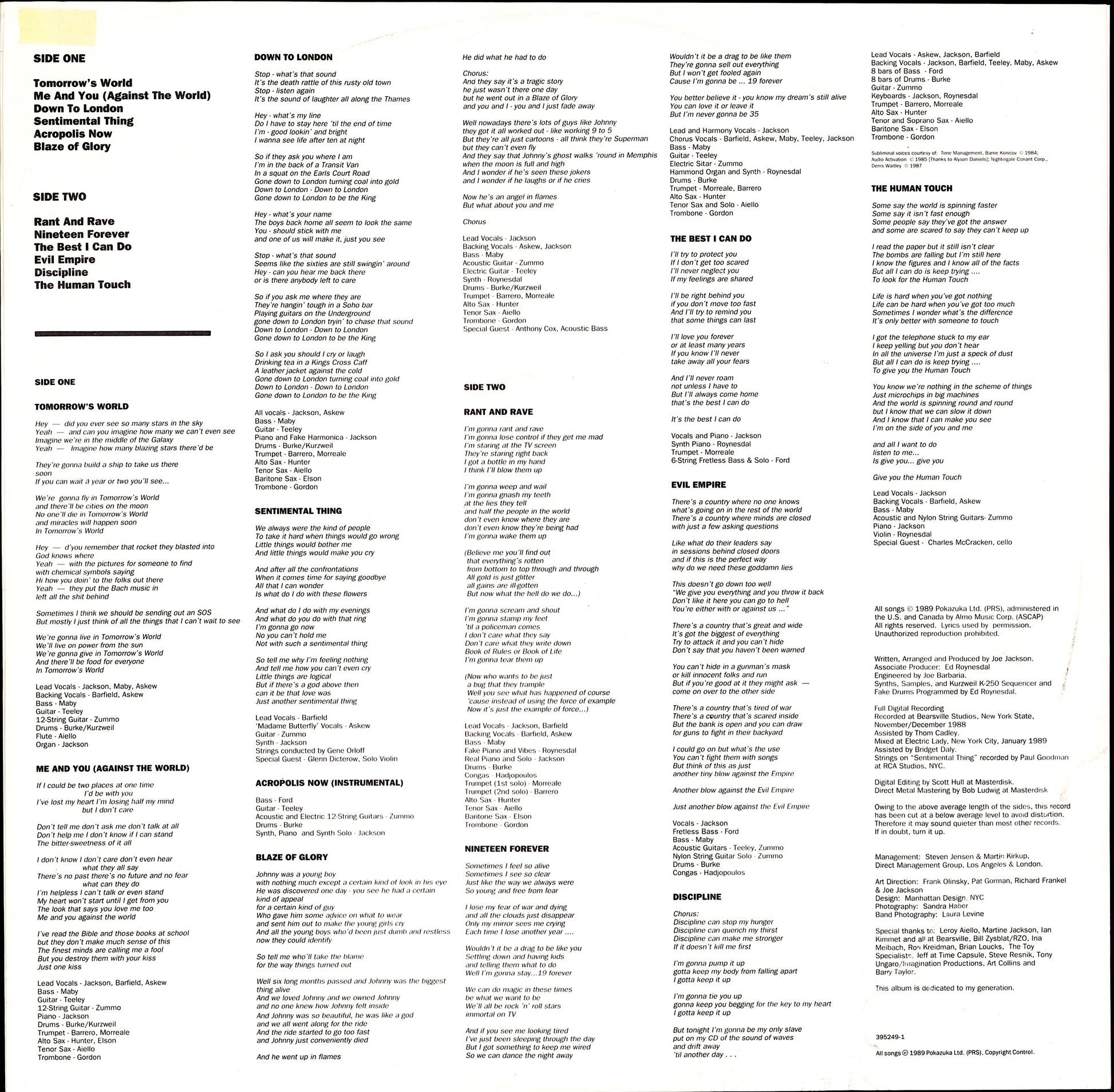 Joe Jackson ‎– Body And Soul Vinyl LP Kopie