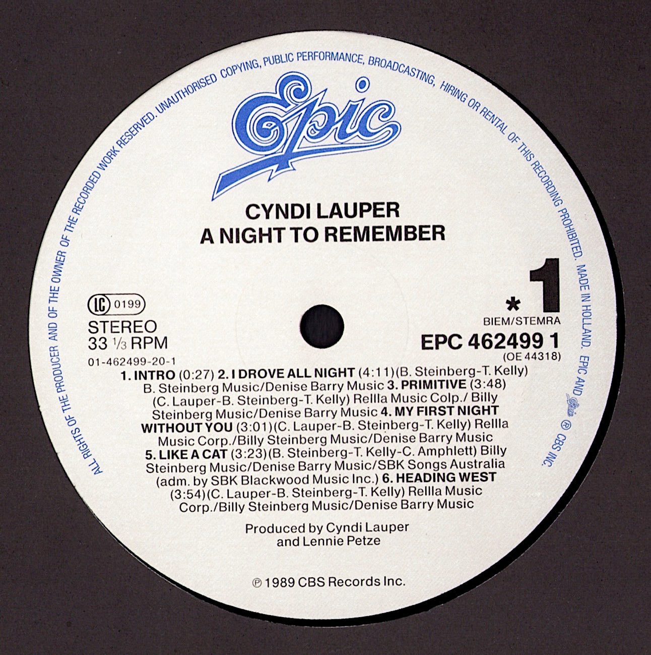 Cyndi Lauper ‎- True Colors Vinyl LP Kopie