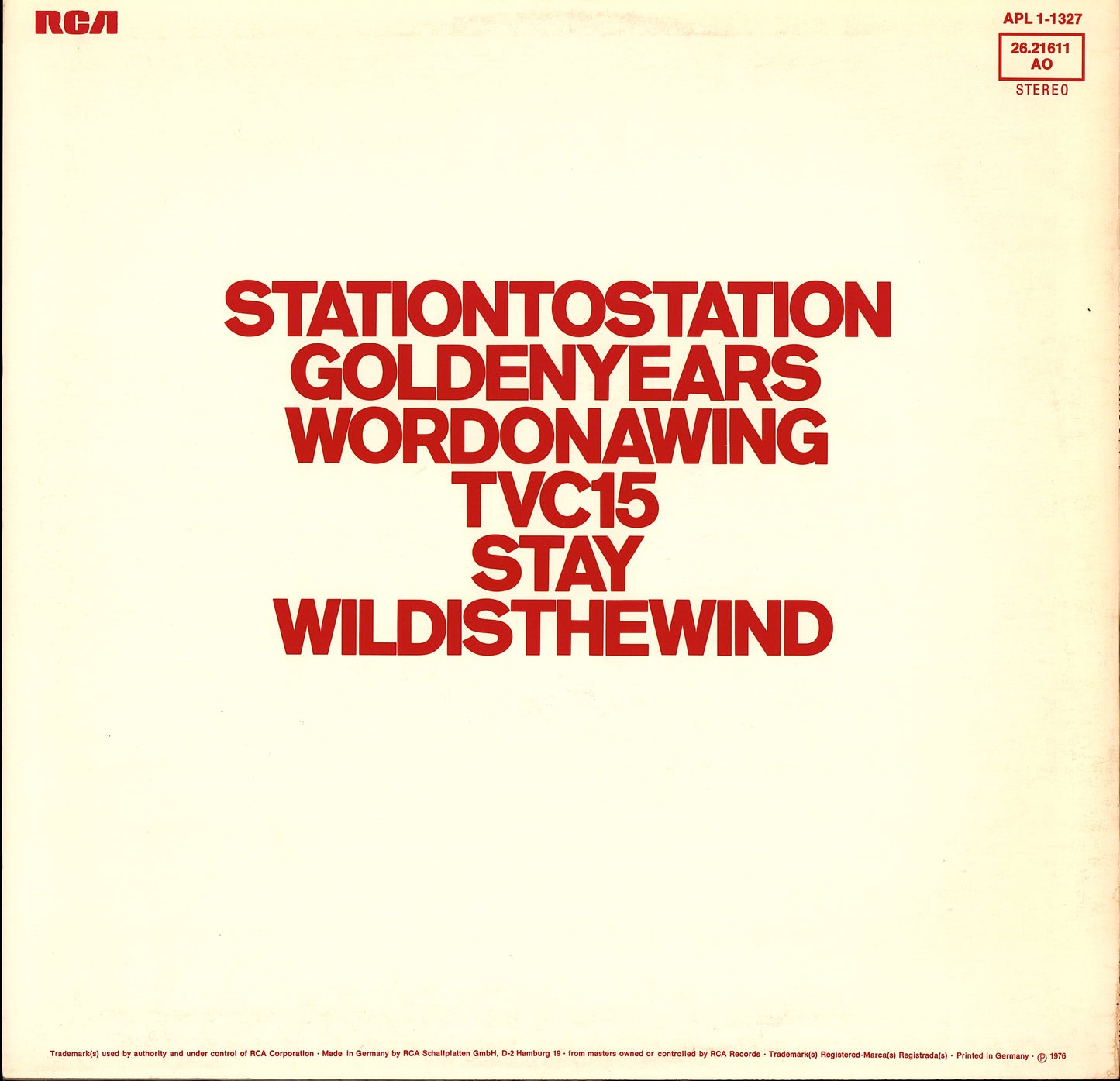 David Bowie – Station To Station Vinyl LP Kopie