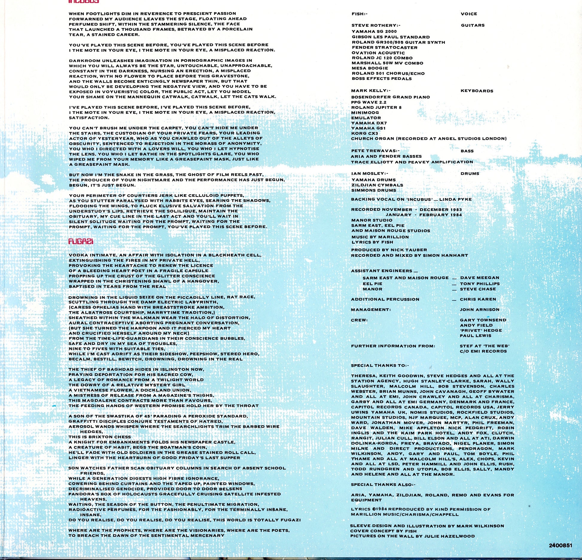 Marillion ‎- Fugazi Vinyl LP Kopie