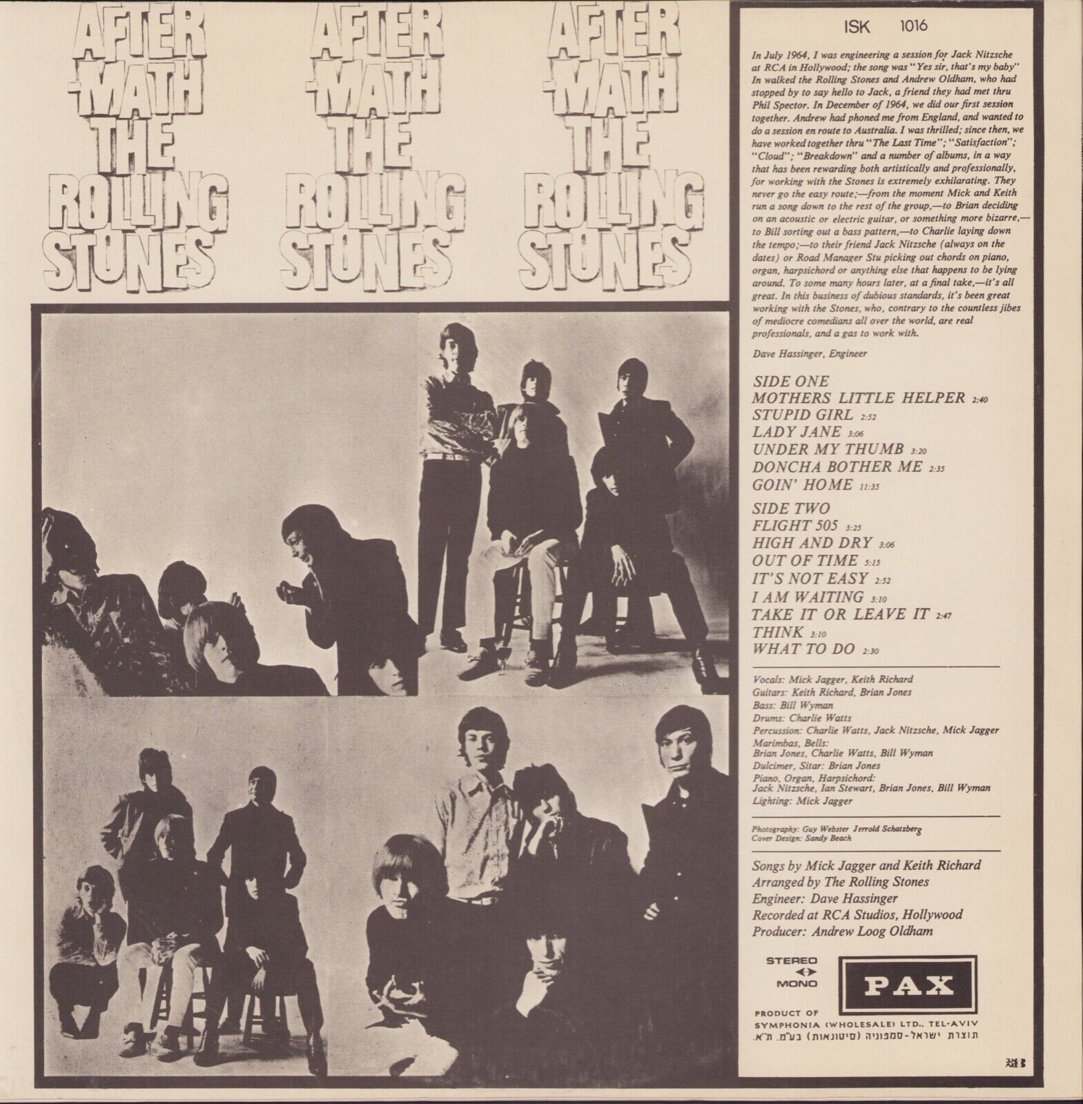 The Rolling Stones ‎- Aftermath Vinyl LP Israel