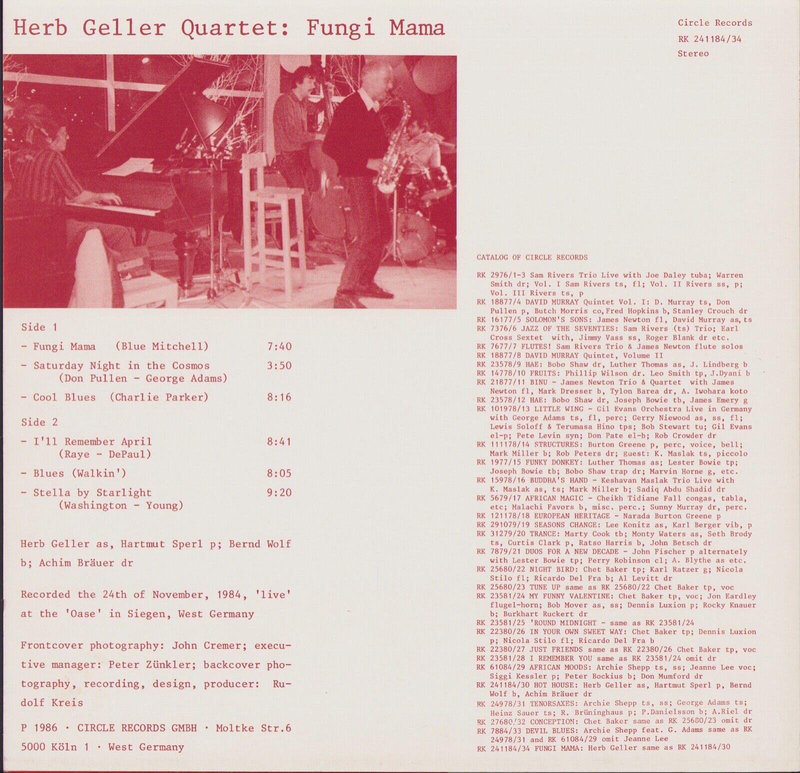 Herb Geller Quartet ‎- Fungi Mama Vinyl LP