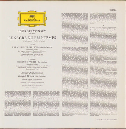 Strawinsky - Berliner Philharmoniker, Herbert von Karajan ‎- Le Sacre Du Printemps Vinyl LP