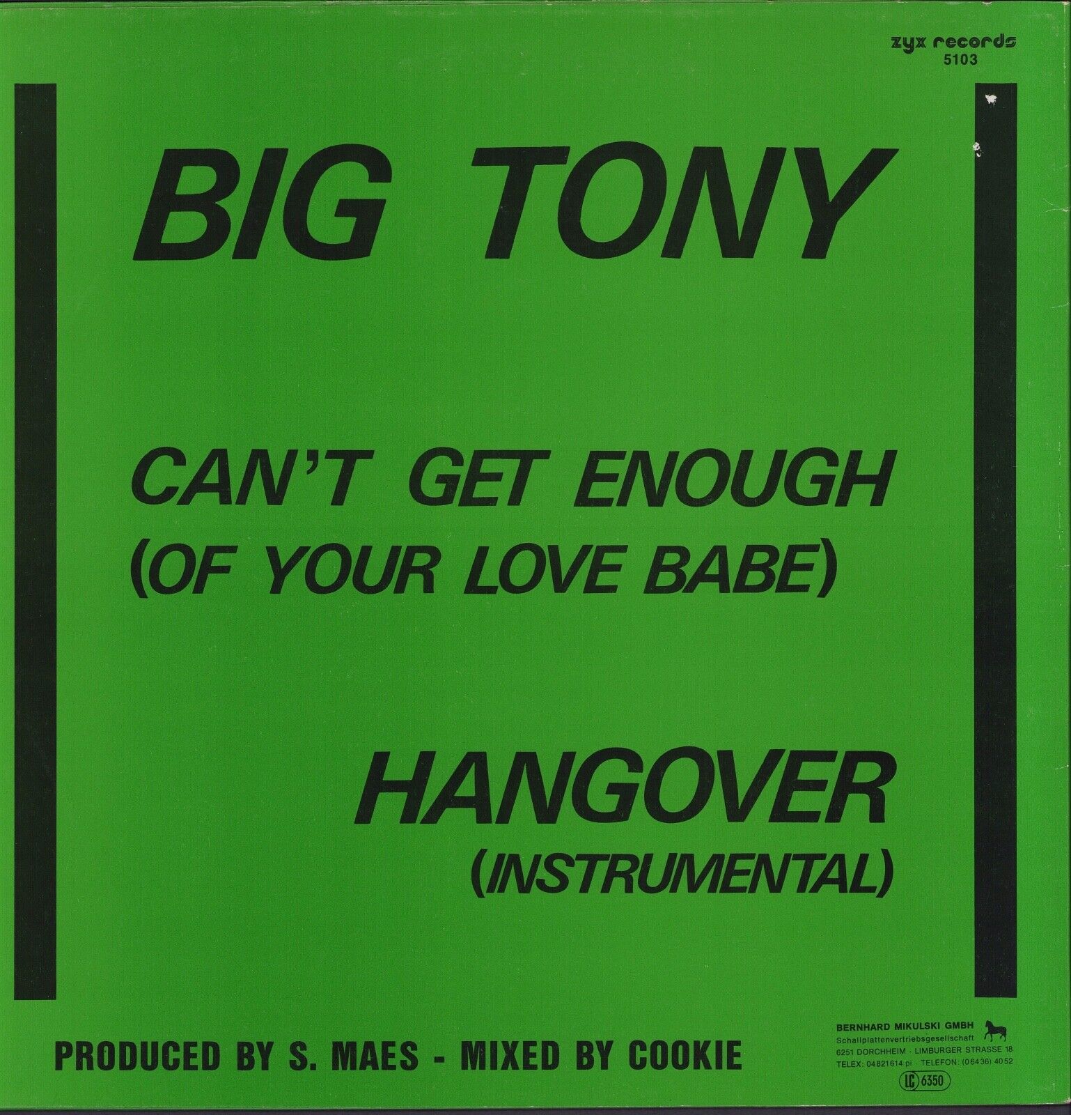 Big Tony ‎- Can't Get Enough Of Your Love Babe Vinyl 12"