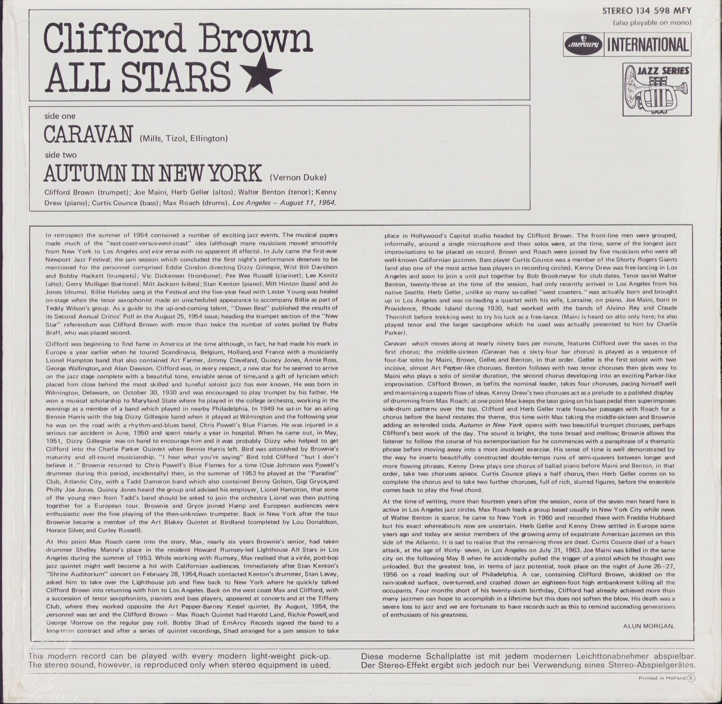Clifford Brown All Stars ‎- Clifford Brown All Stars Vinyl LP