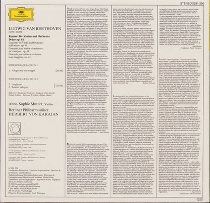 Ludwig van Beethoven - Anne-Sophie Mutter ∙ Berliner Philharmoniker ∙ Herbert von Karajan ‎- Violinkonzert ∙ Violin Concert Vinyl LP