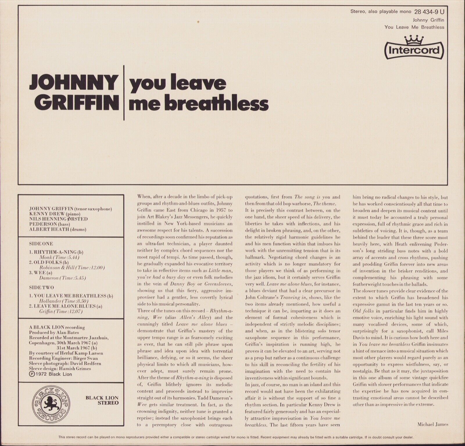 Johnny Griffin - You Leave Me Breathless Vinyl LP