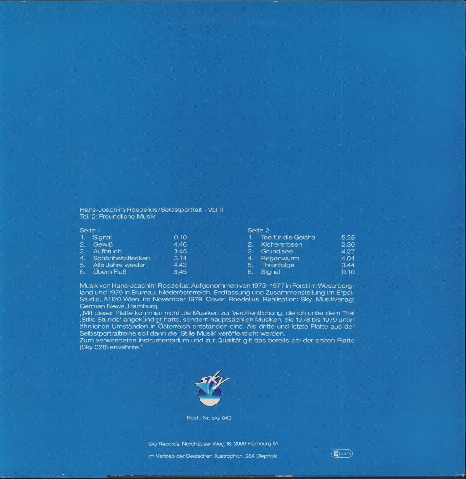 Roedelius - Selbstportrait - Vol. II Teil 2: Freundliche Musik Vinyl LP