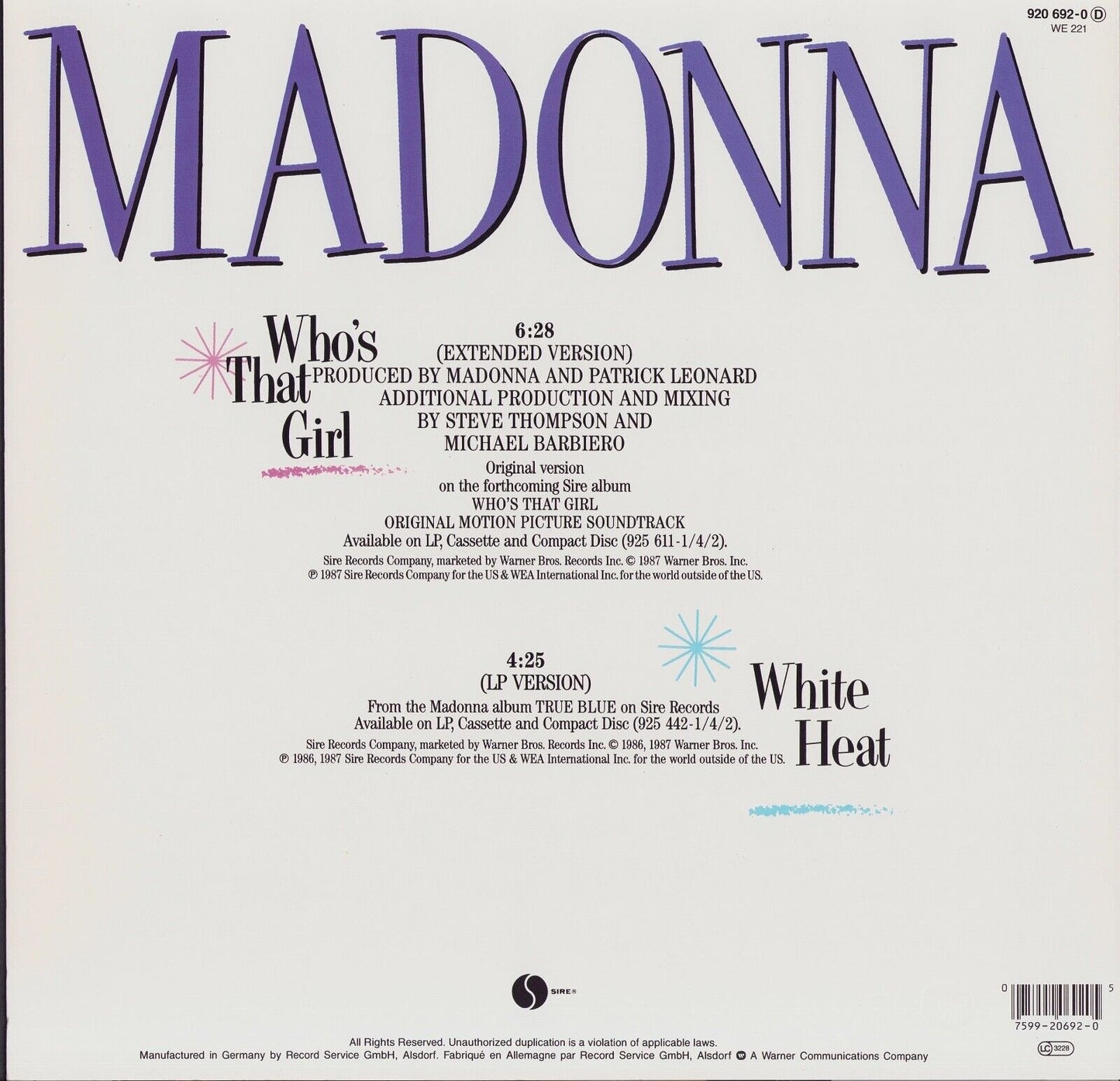Madonna - Who´s That Girl Extended Version Vinyl 12"