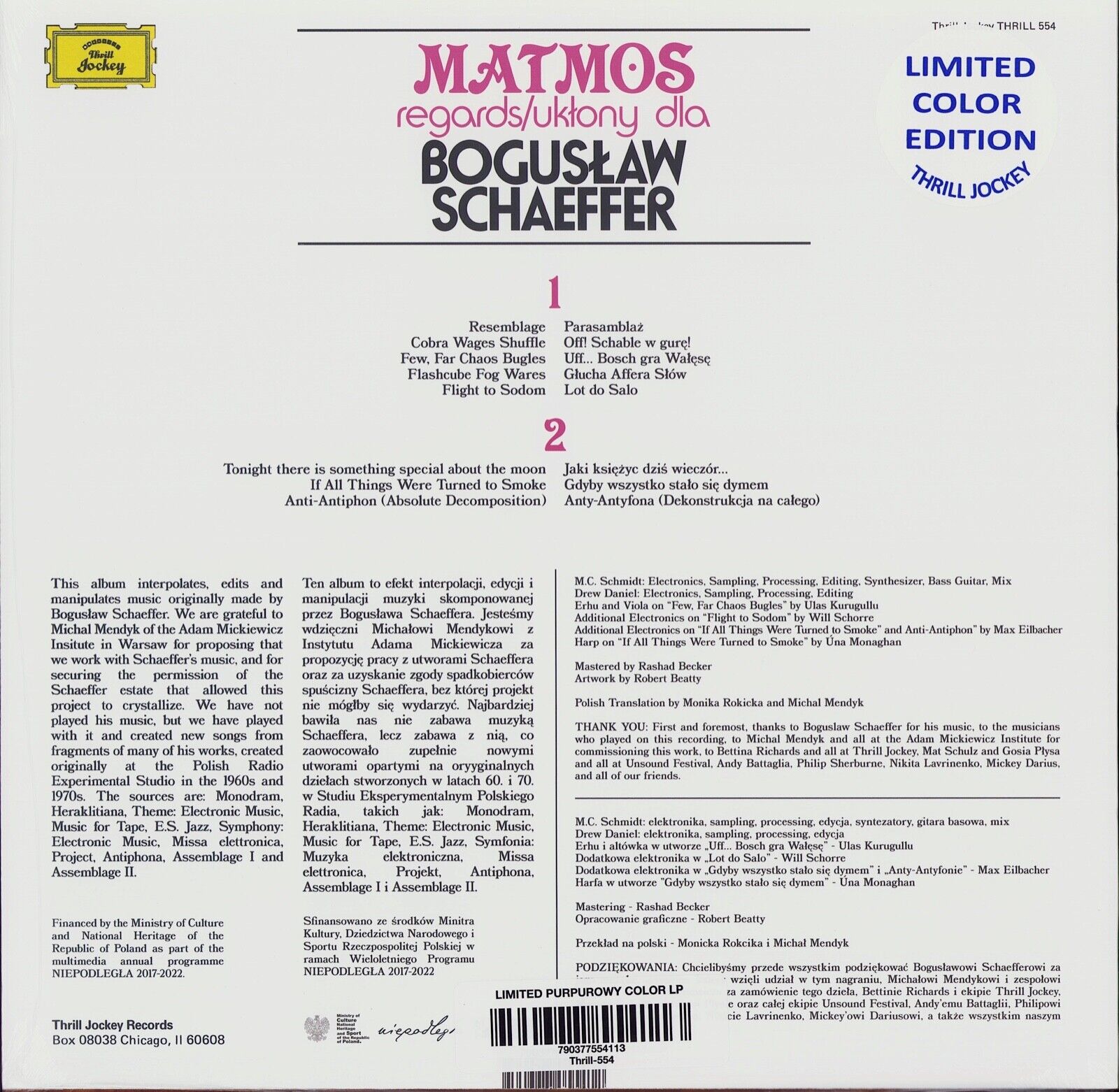 Matmos ‎- Regards/Ukłony Dla Bogusław Schaeffer Clear with Purple Vinyl LP