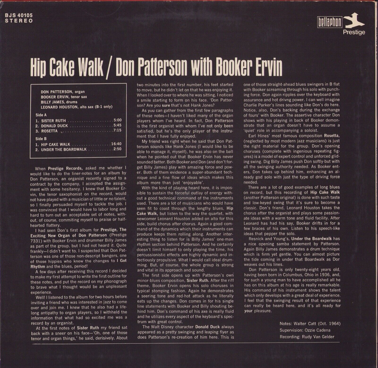 Don Patterson With Booker Ervin ‎- Hip Cake Walk Vinyl LP