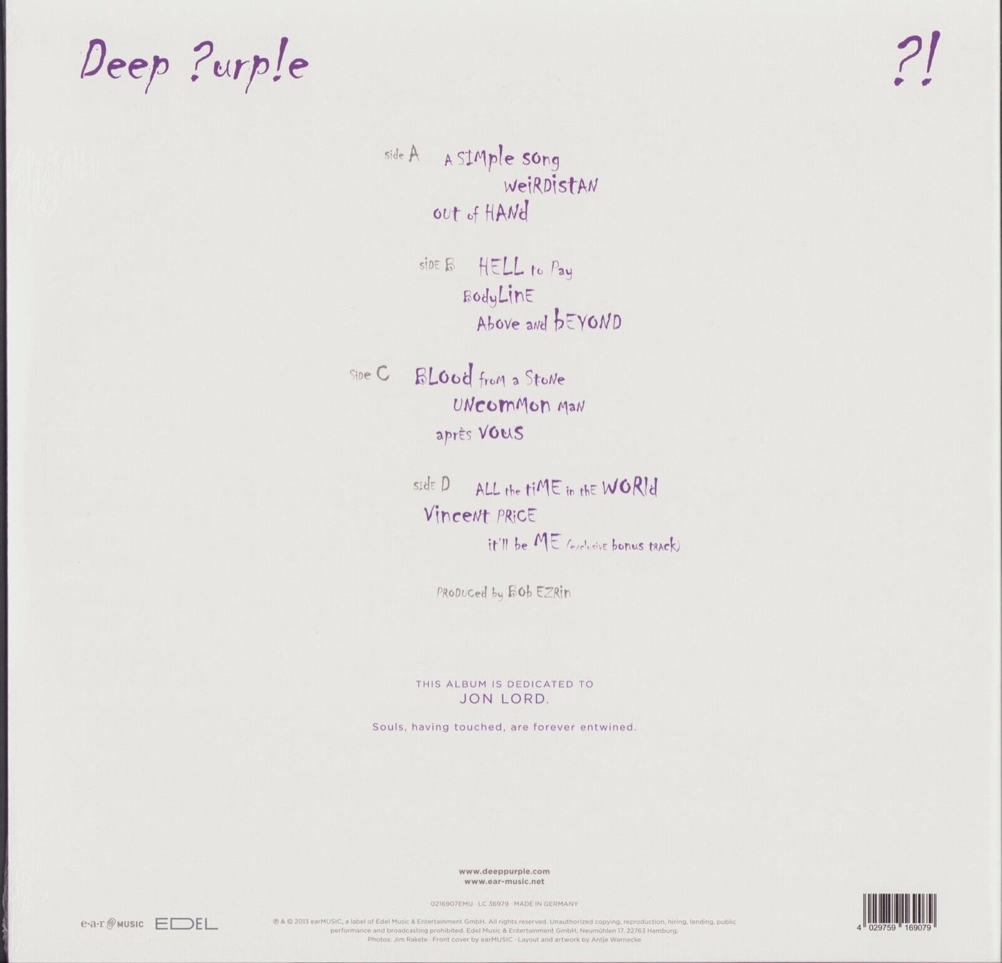 Deep ?urp!e - Now What?! Violet Transparent Vinyl 2LP Limited Edition
