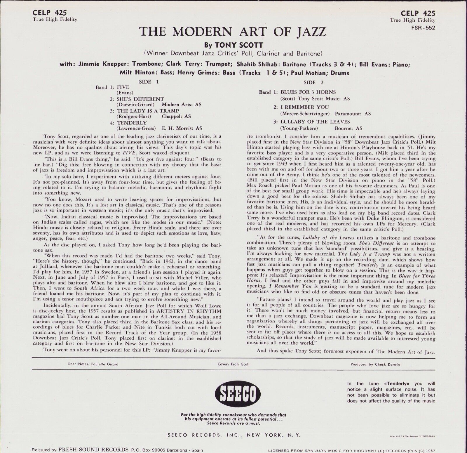Tony Scott - The Modern Art Of Jazz Vinyl LP