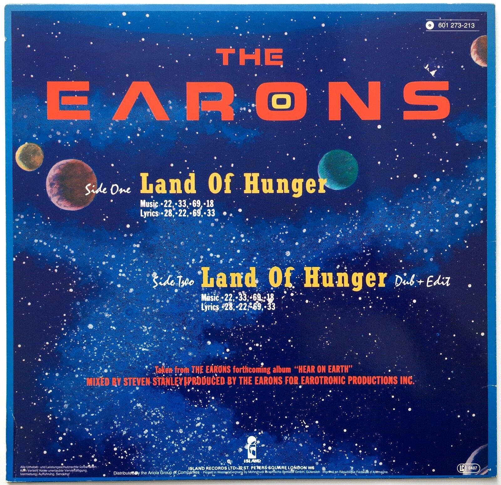 The Earons - Land Of Hunger Vinyl 12"