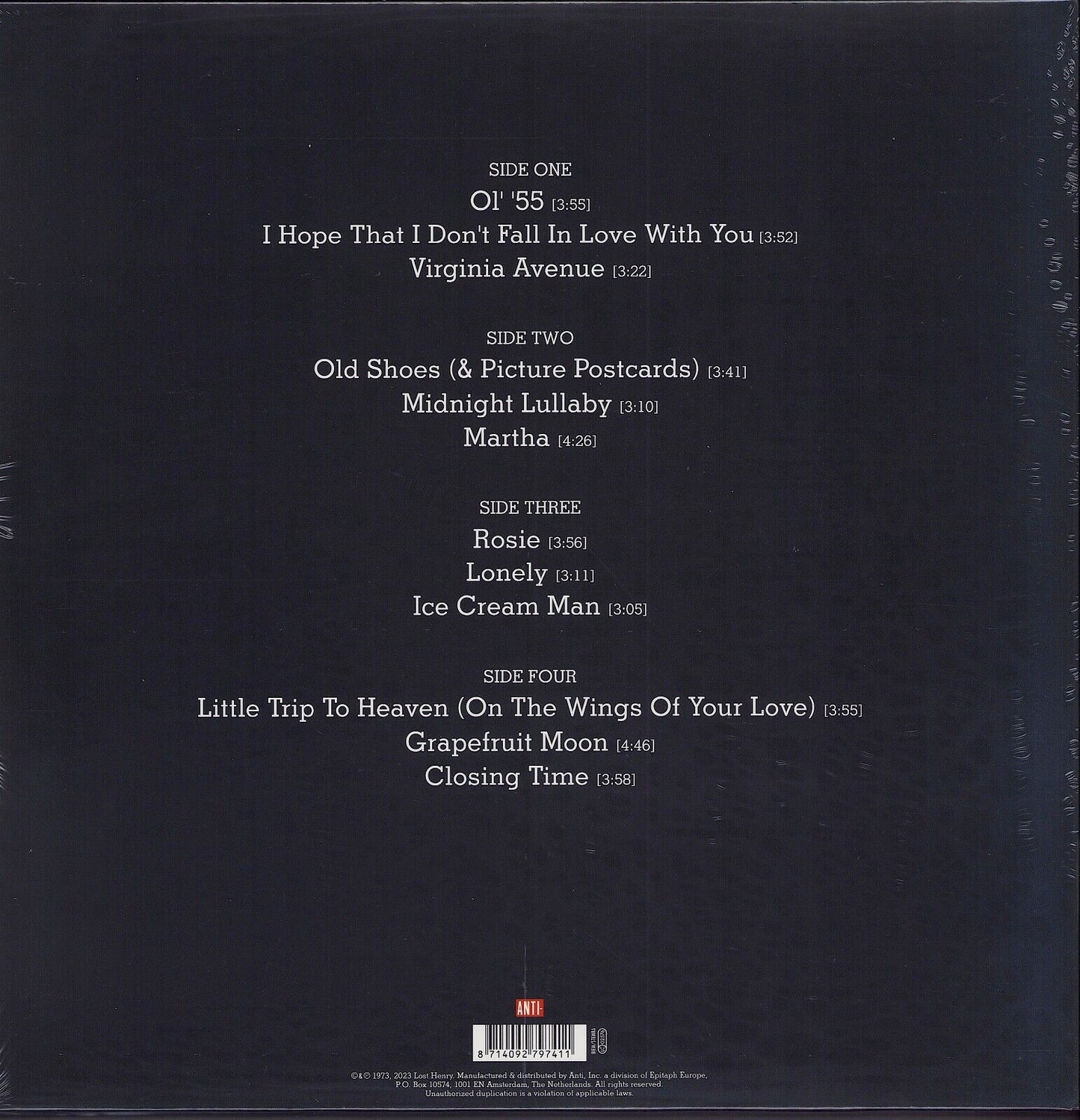 Tom Waits ‎– Closing Time Black Vinyl 2LP Halfspeed Mastered