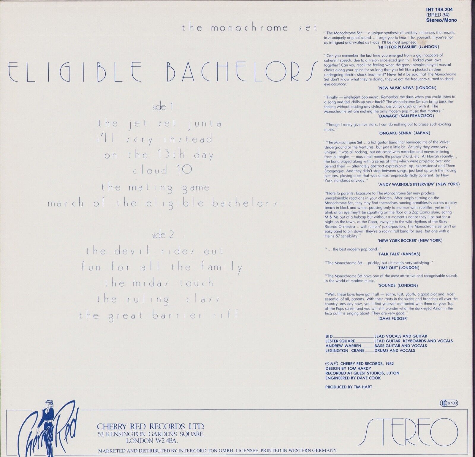 The Monochrome Set - Eligible Bachelors Vinyl LP