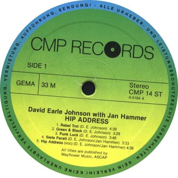 David Earle Johnson With Jan Hammer ‎- Hip Address Vinyl LPI