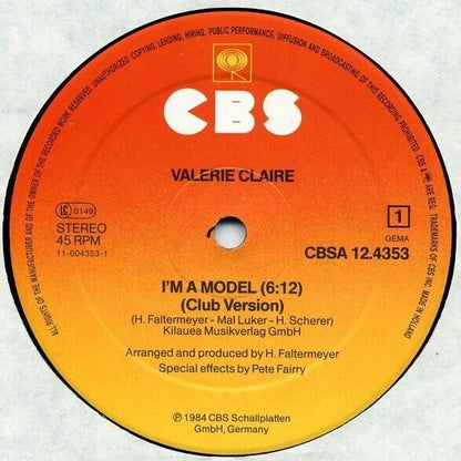 Valerie Claire ‎- I'm A Model Tonight's The Night Club Version Vinyl 12"